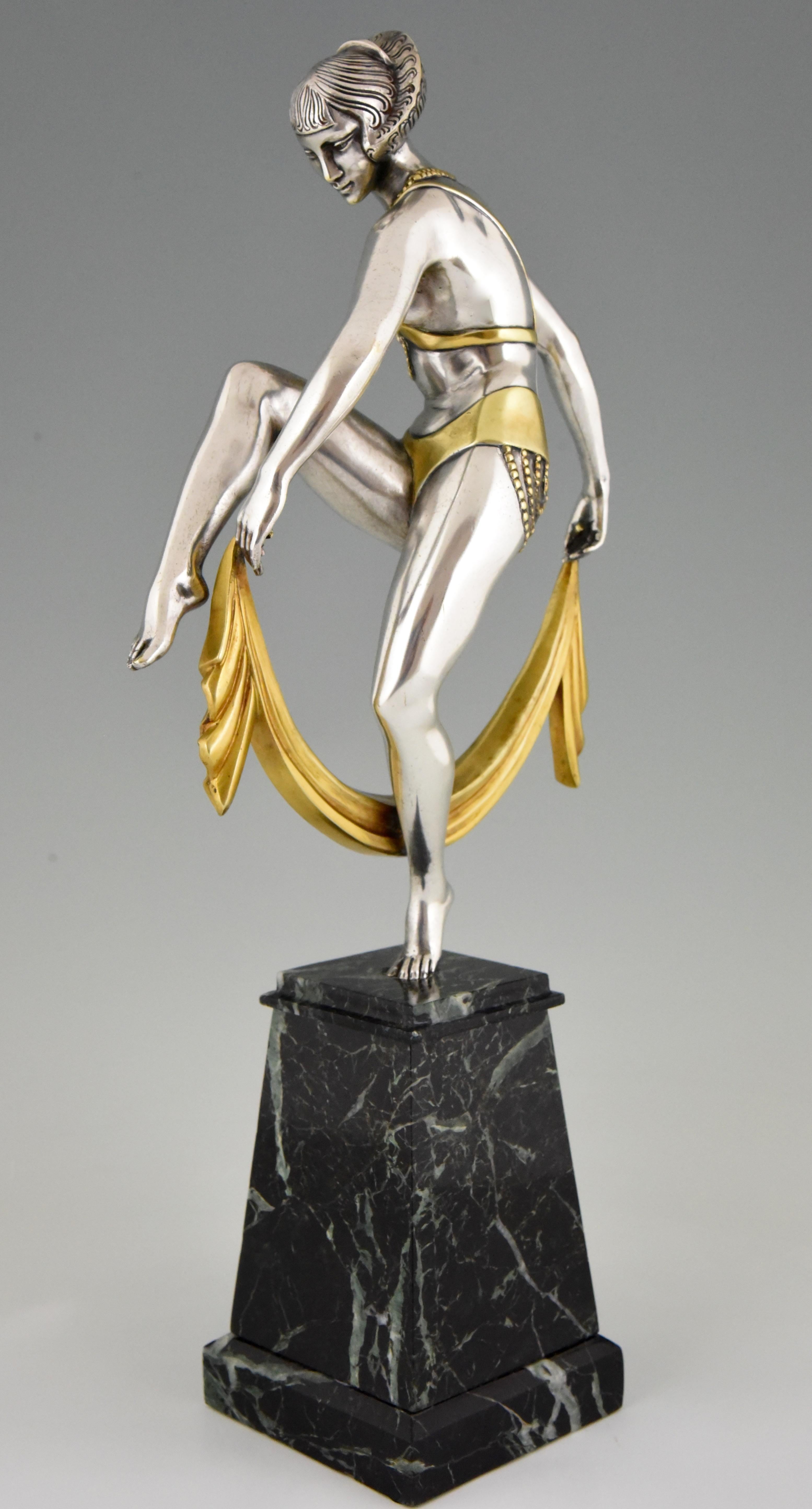 Art Deco Silvered Bronze Sculpture of Scarf Dancer Raymonde Guerbe, 1925 1