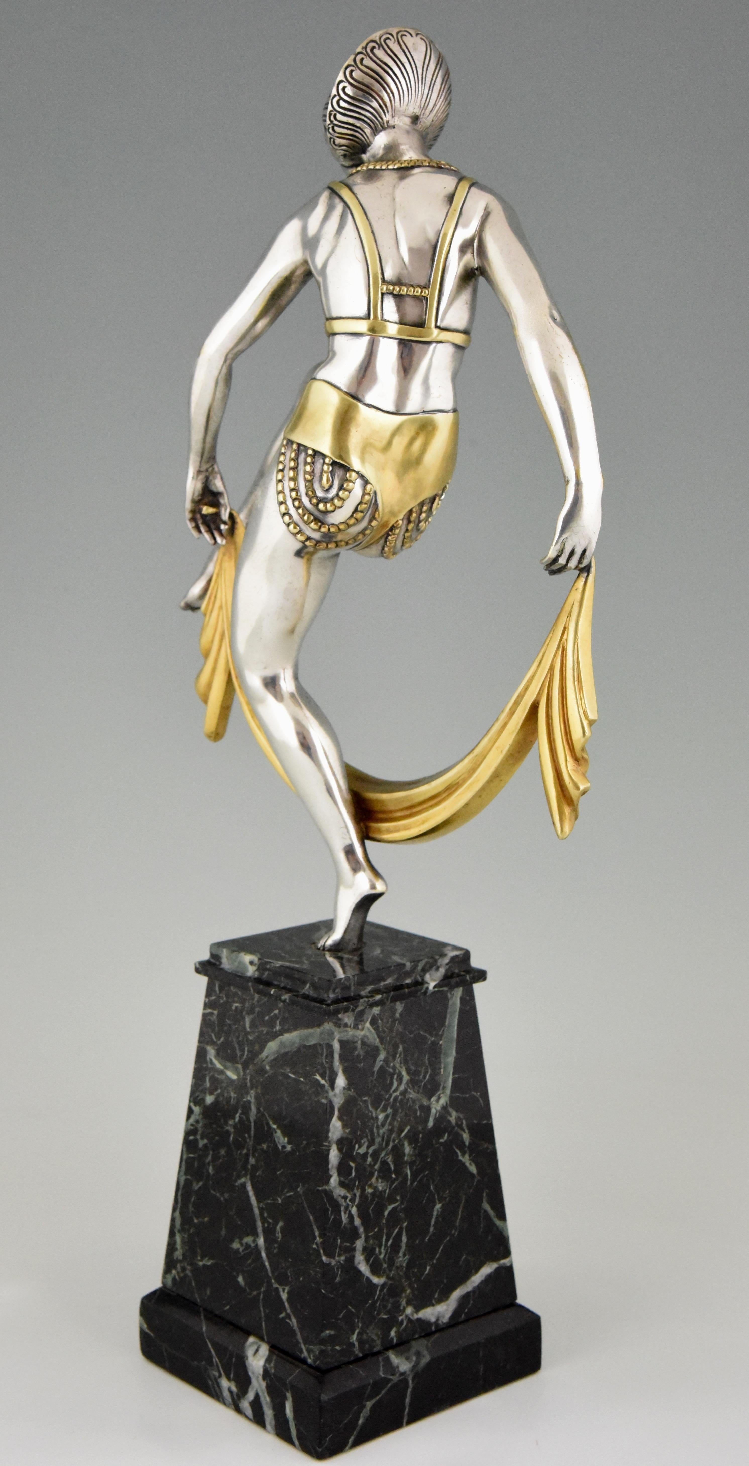 Art Deco Silvered Bronze Sculpture of Scarf Dancer Raymonde Guerbe, 1925 3