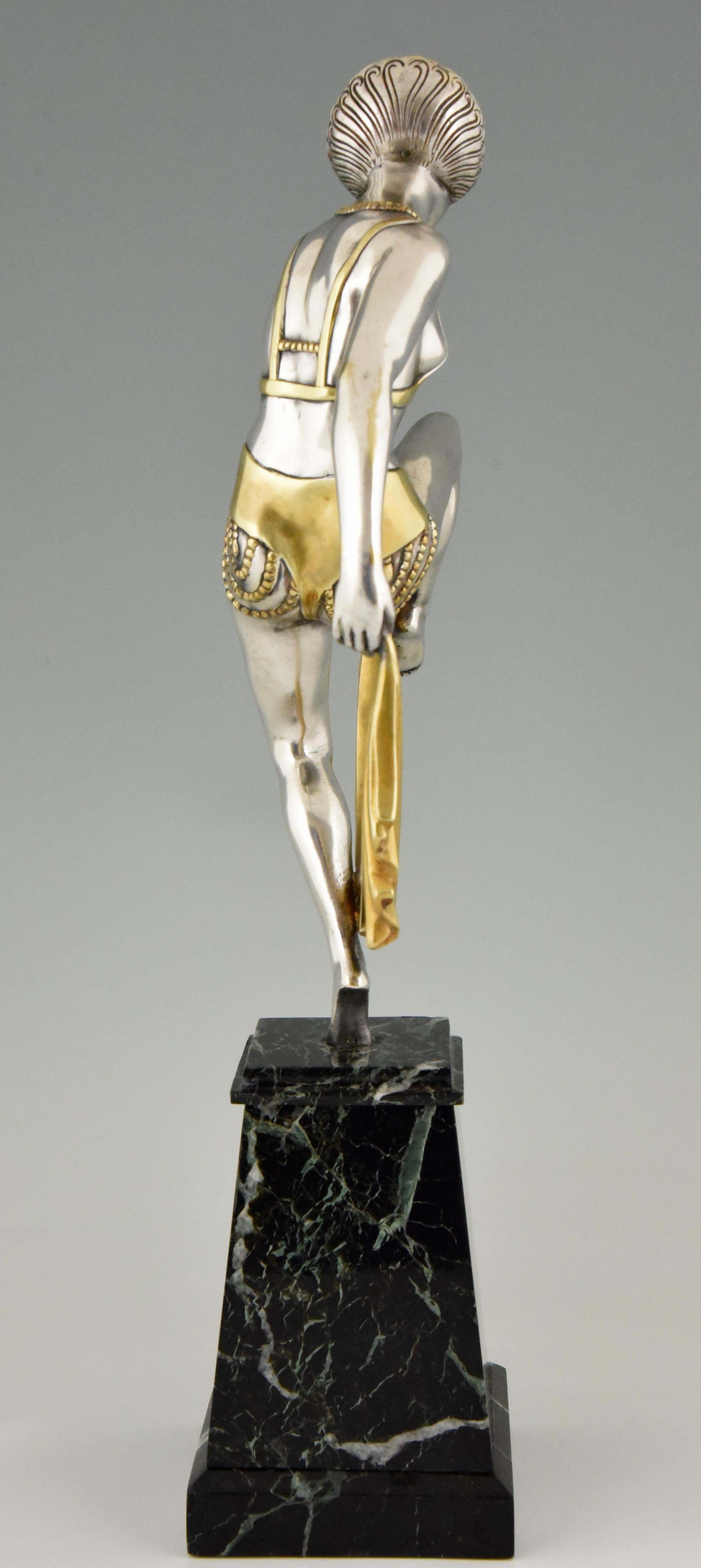 Art Deco Silvered Bronze Sculpture of Scarf Dancer Raymonde Guerbe, 1925 4