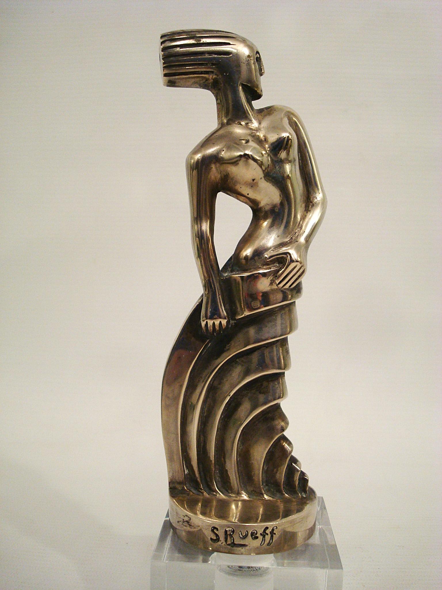 Versilberte Bronzeskulptur einer stehenden Frau im Art déco-Stil von S. Rueff, Frankreich, 1925 im Angebot 2
