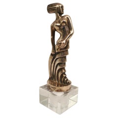 Versilberte Bronzeskulptur einer stehenden Frau im Art déco-Stil von S. Rueff, Frankreich, 1925