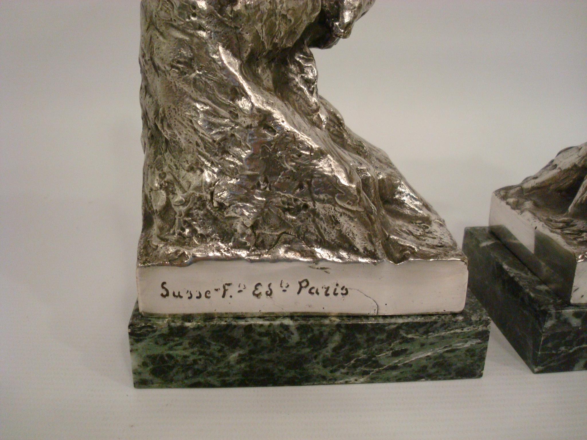 Art Deco Silvered Bronze Sculpture Terrier Dog Bust Bookends M. Louis Fiot, 1920 For Sale 2