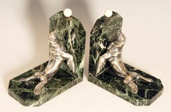 Art Deco Silvered Bronze Sea Lions on Marble Base Bookends by Maurice Frecourt