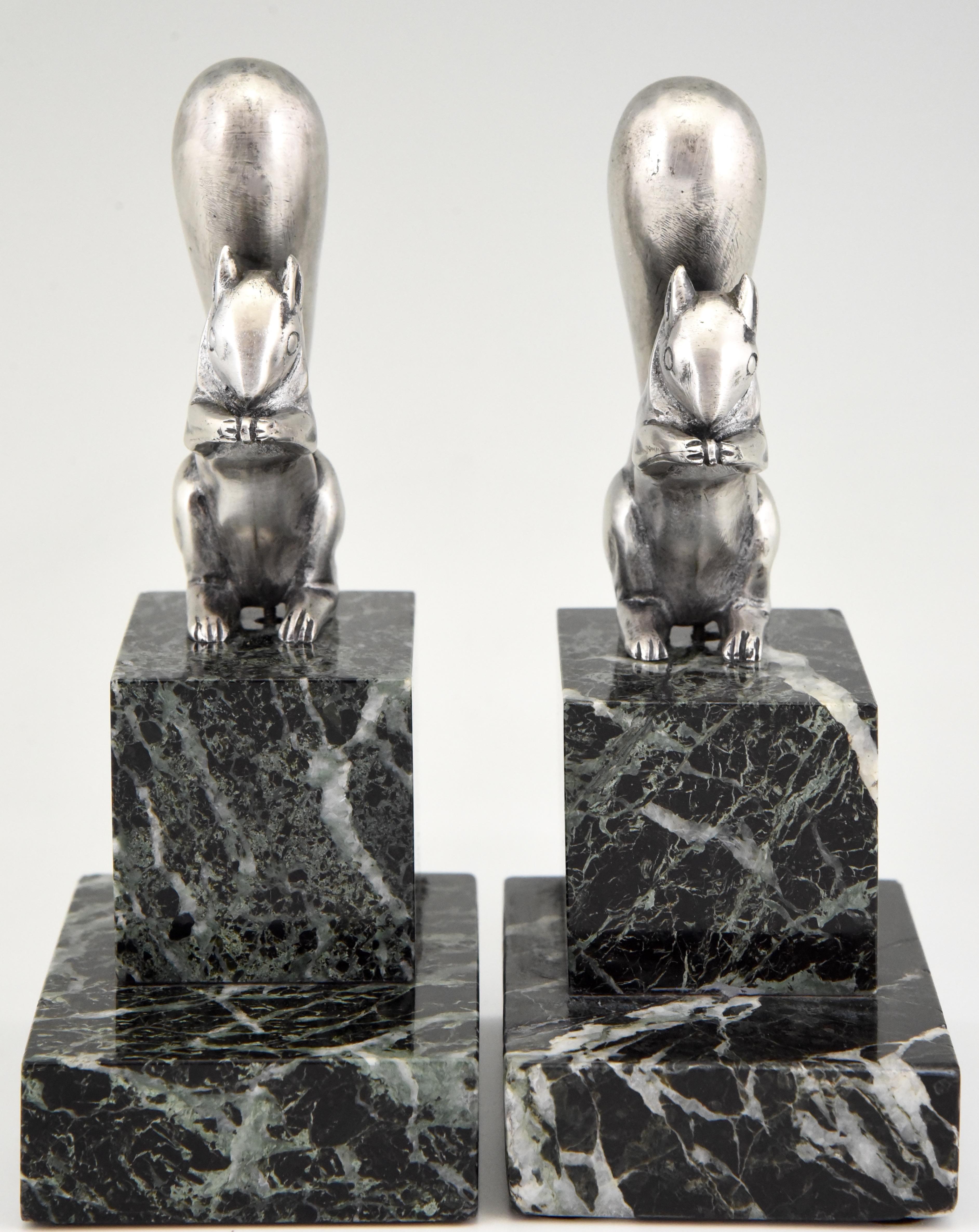 French Art Deco Silvered Bronze Squirrel Bookends Claude and Marcel Guillemard, 1930