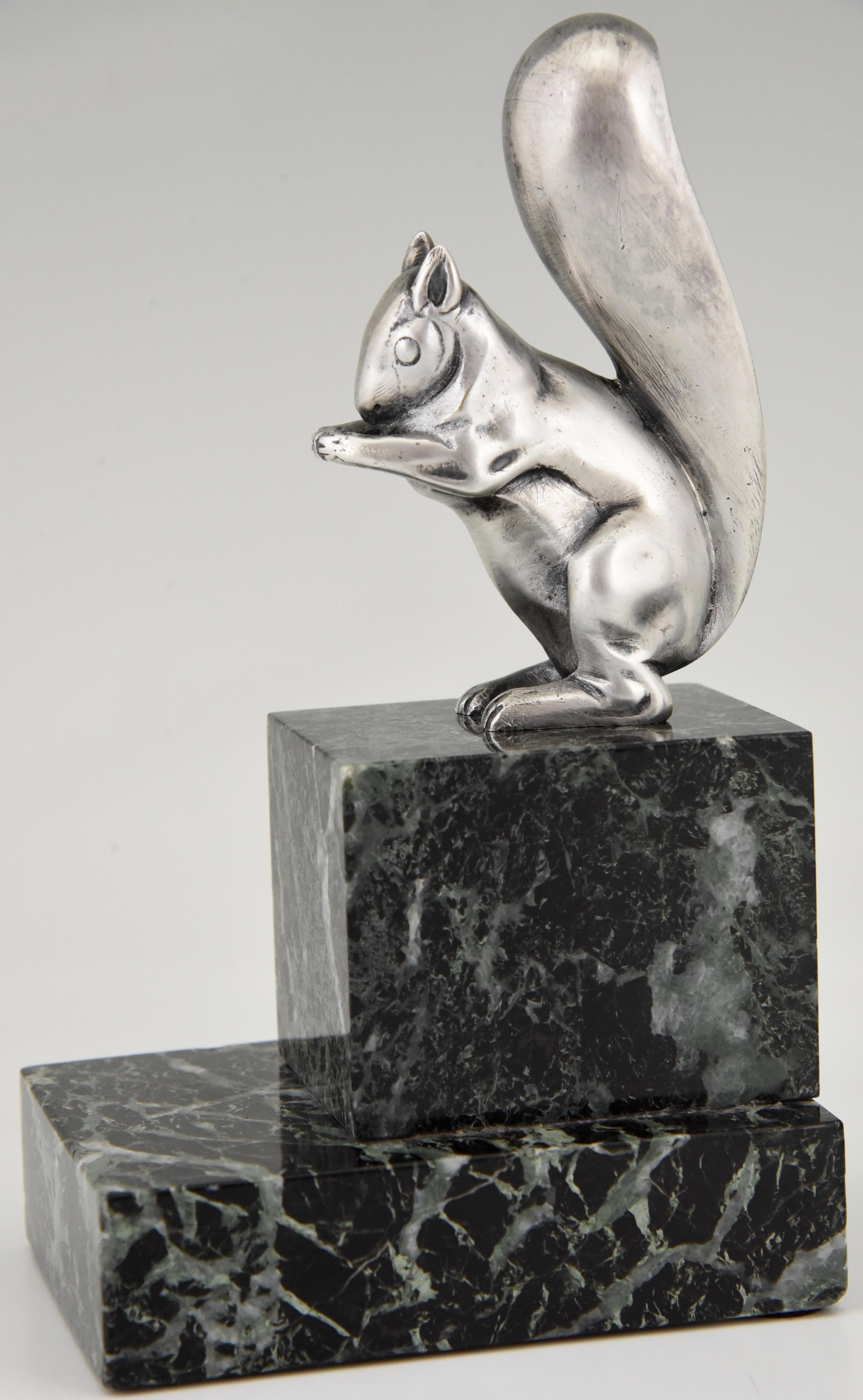 Mid-20th Century Art Deco Silvered Bronze Squirrel Bookends Claude and Marcel Guillemard, 1930