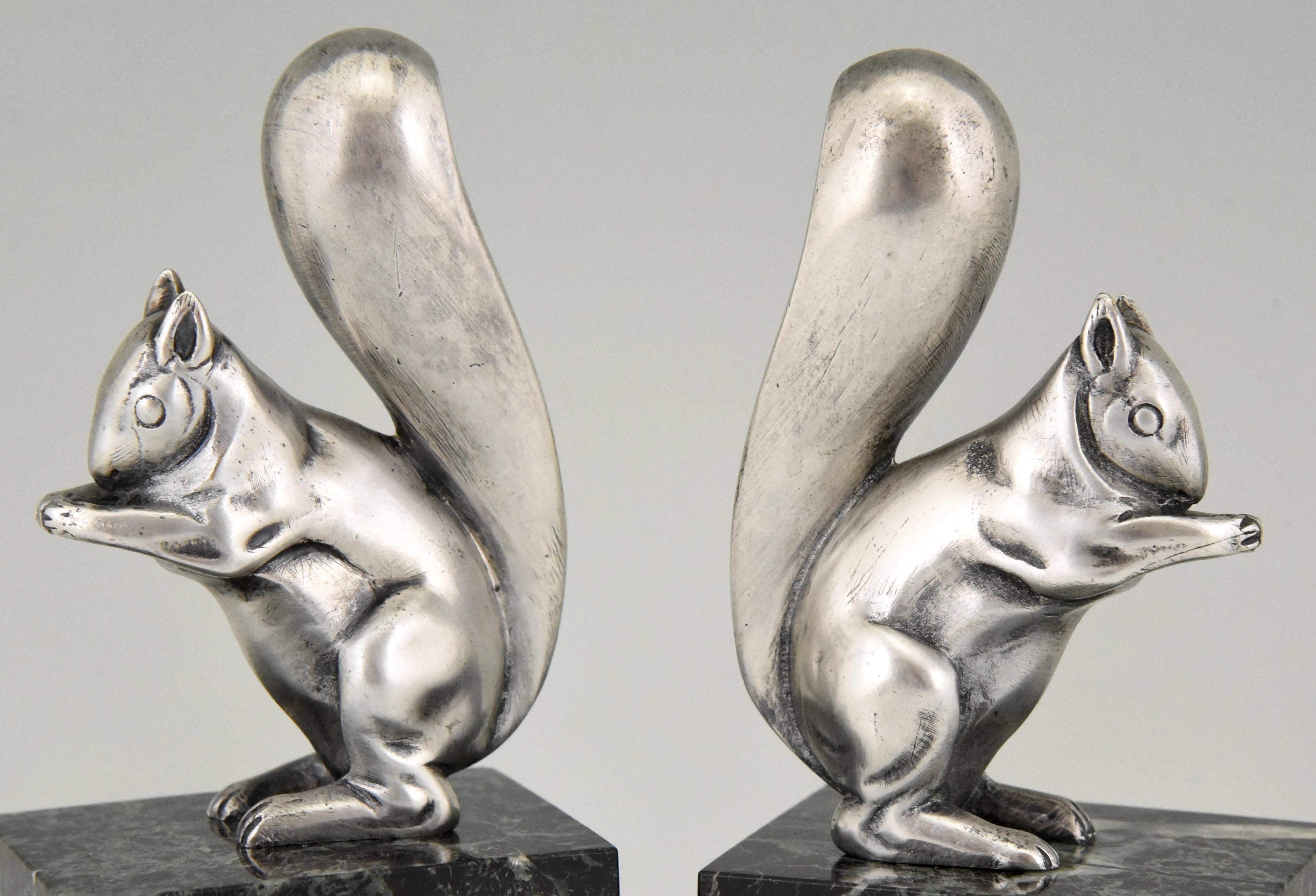 Art Deco Silvered Bronze Squirrel Bookends Claude and Marcel Guillemard, 1930 2