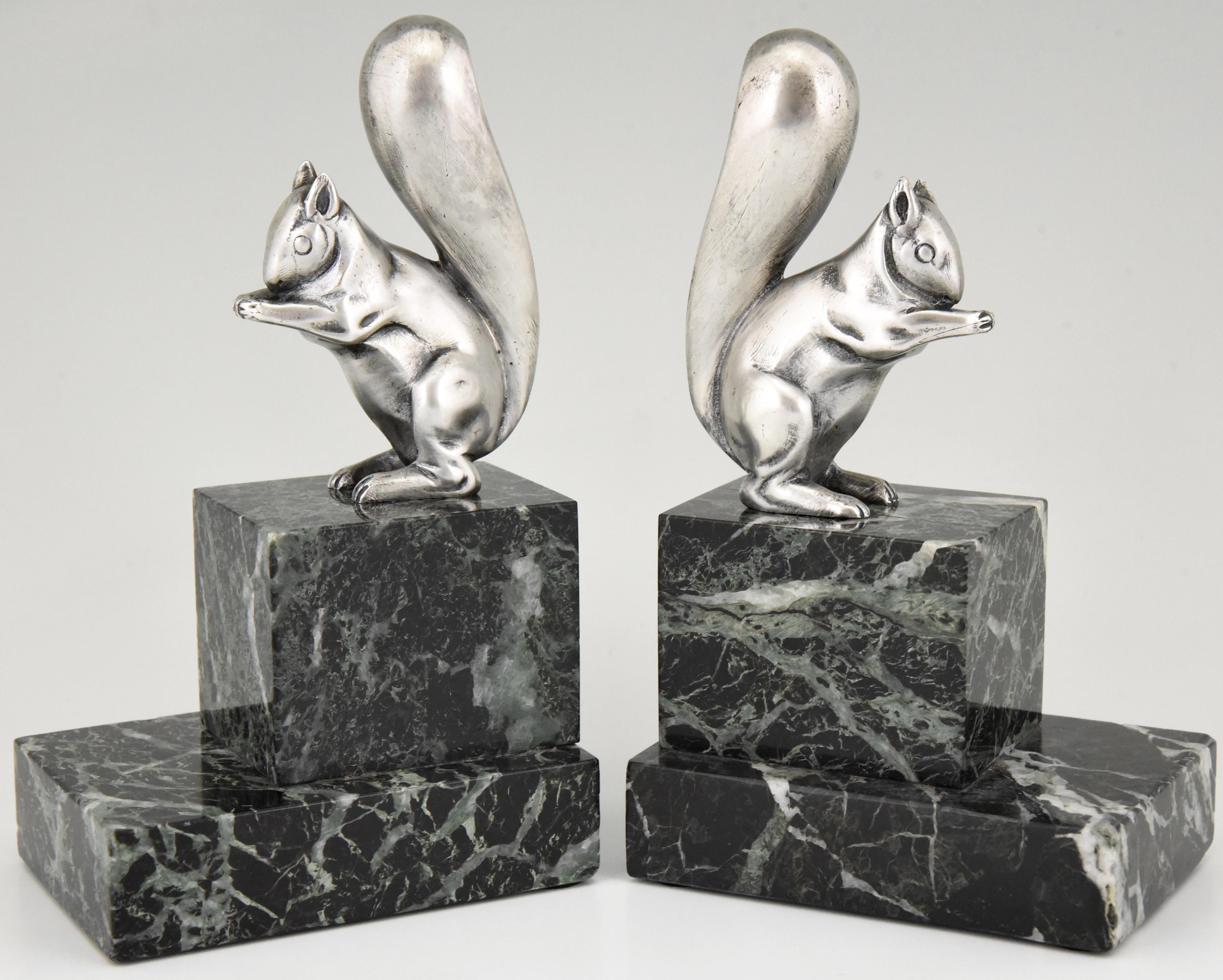 Art Deco Silvered Bronze Squirrel Bookends Claude and Marcel Guillemard, 1930 3