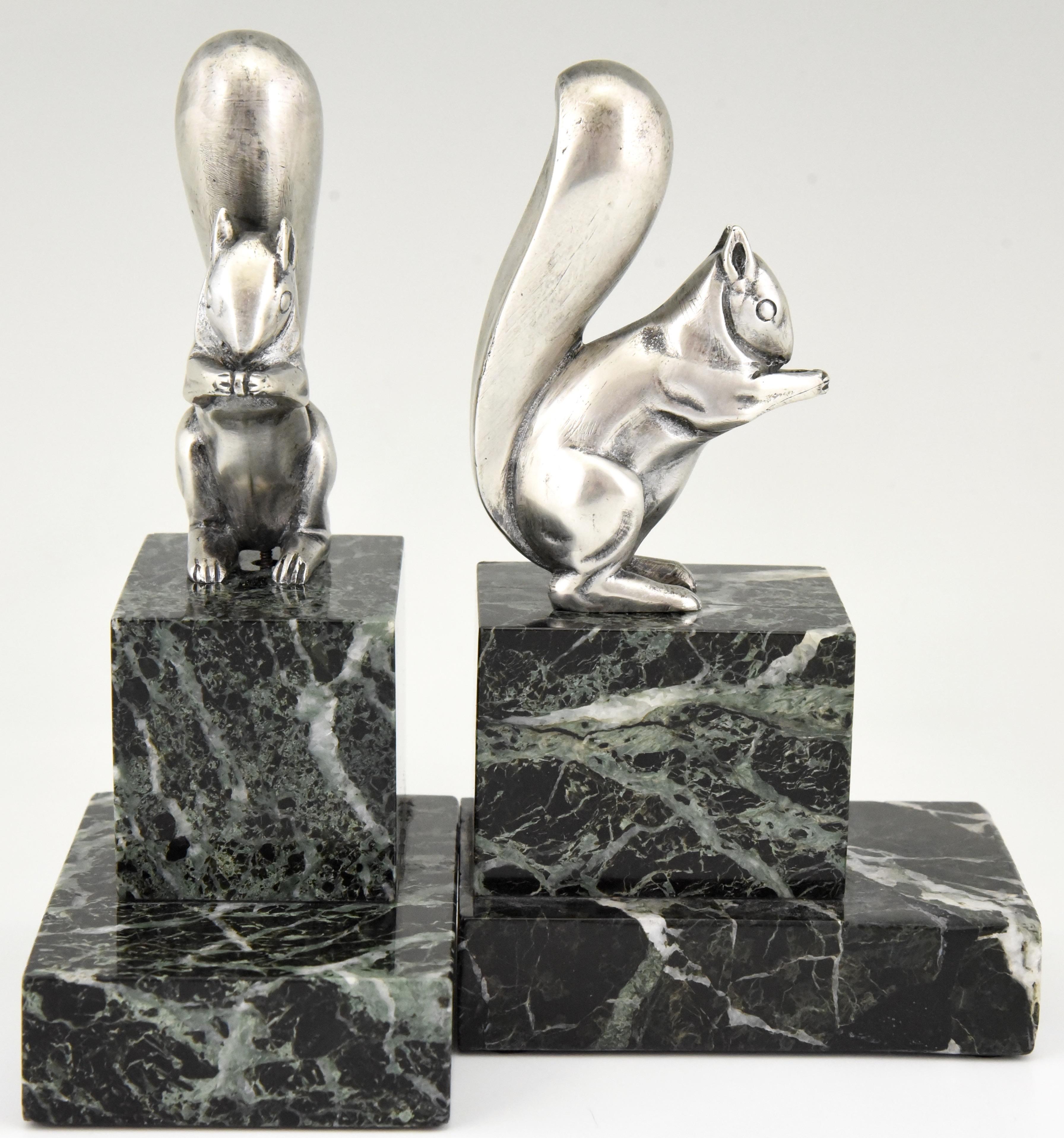 Art Deco Silvered Bronze Squirrel Bookends Claude and Marcel Guillemard, 1930 4