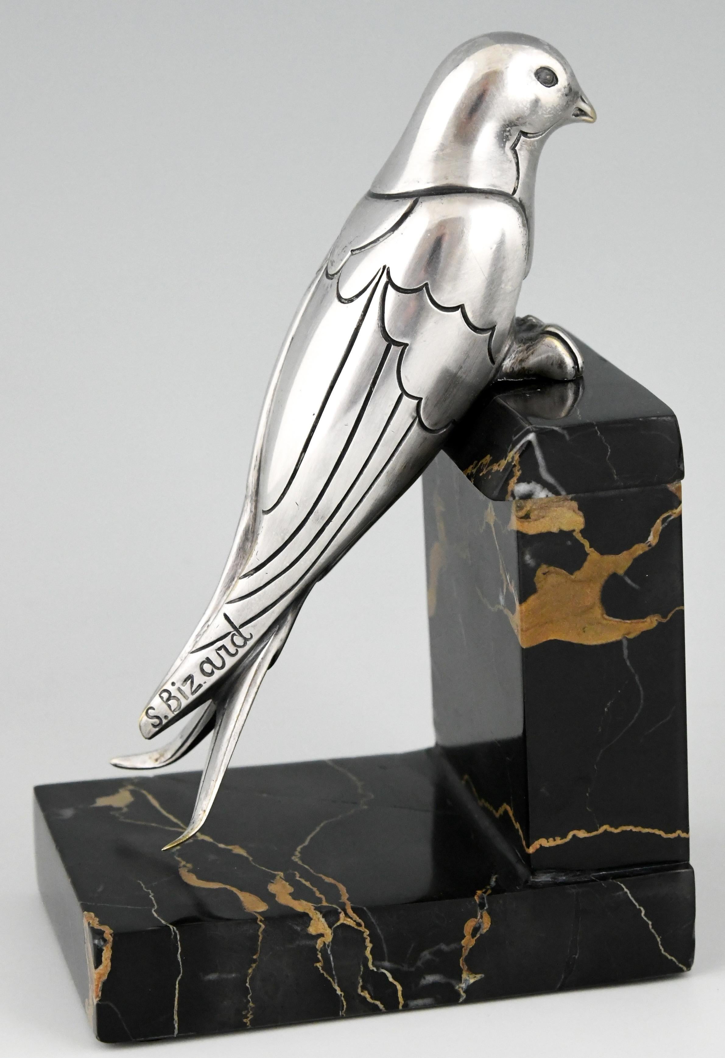 Art Deco Silvered Bronze Swallow Bookends Suzanne Bizard, France, 1930 1