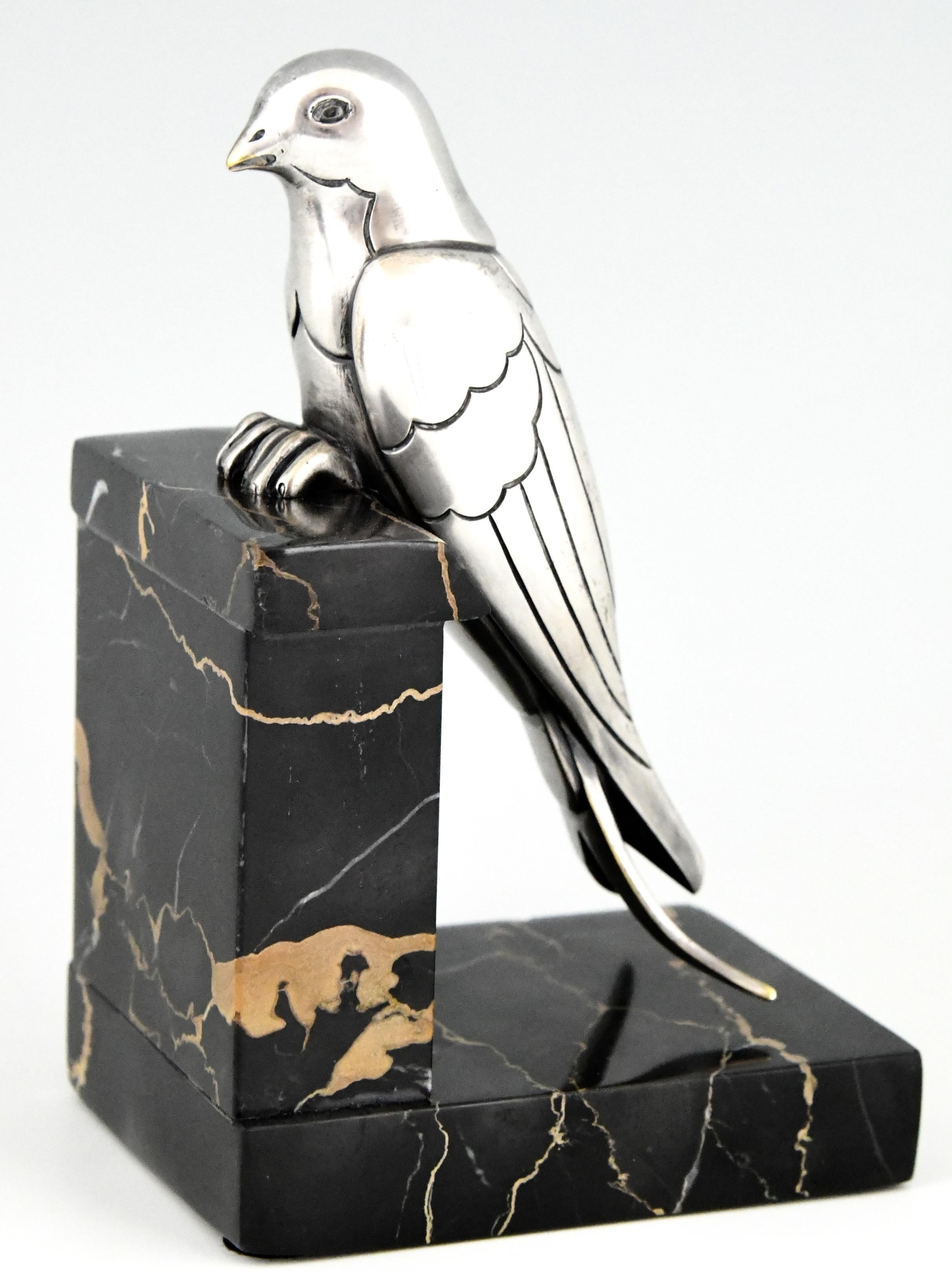 Art Deco Silvered Bronze Swallow Bookends Suzanne Bizard, France, 1930 2