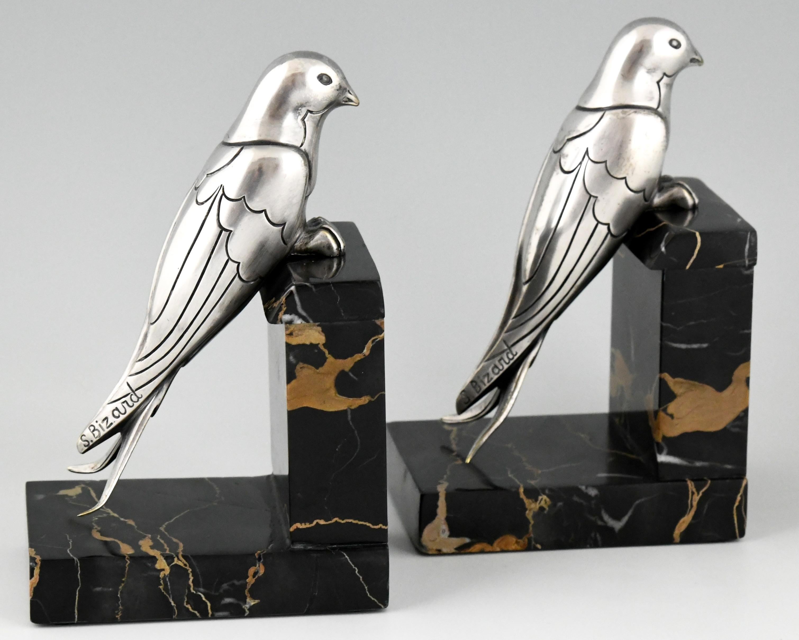 Art Deco Silvered Bronze Swallow Bookends Suzanne Bizard, France, 1930 3