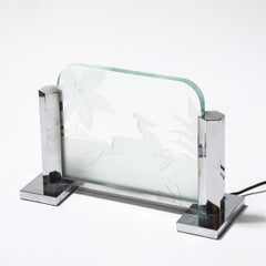 Art Deco Silvered Bronze Table Lamp with Reversed Etched Leaping Gazelle Motif