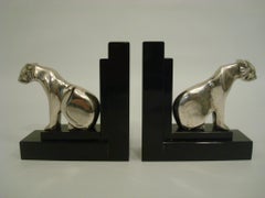 Art Deco Silvered Bronze Tiger Bookends - France 1930´s