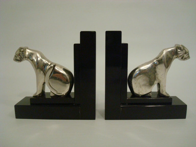 Art Deco Silvered Bronze Tiger Bookends - France 1930´s For Sale at 1stDibs