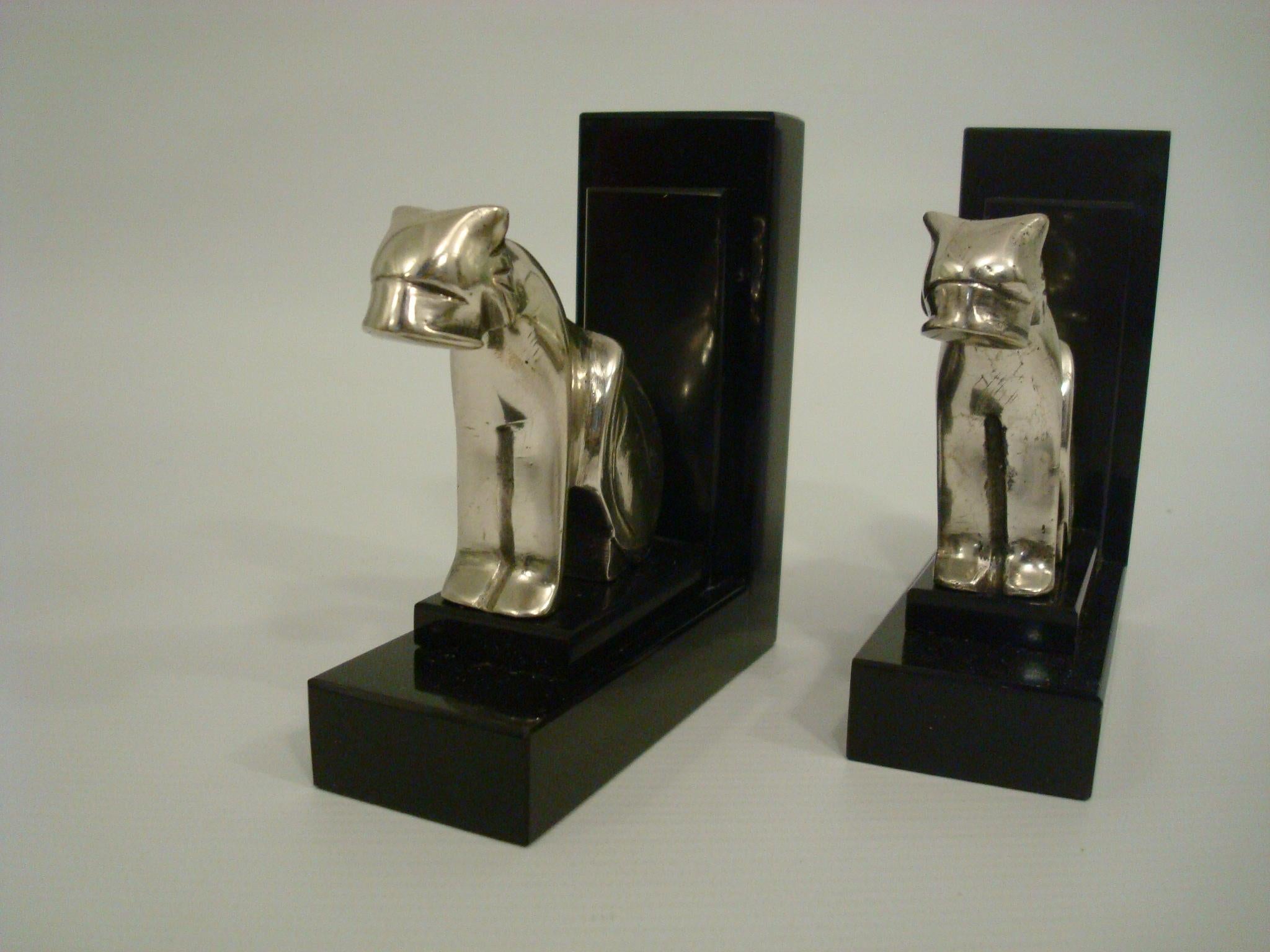 French Art Deco Silvered Bronze Tiger Bookends - France 1930´s For Sale