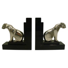 Art Deco Silvered Bronze Tiger Bookends - France 1930´s