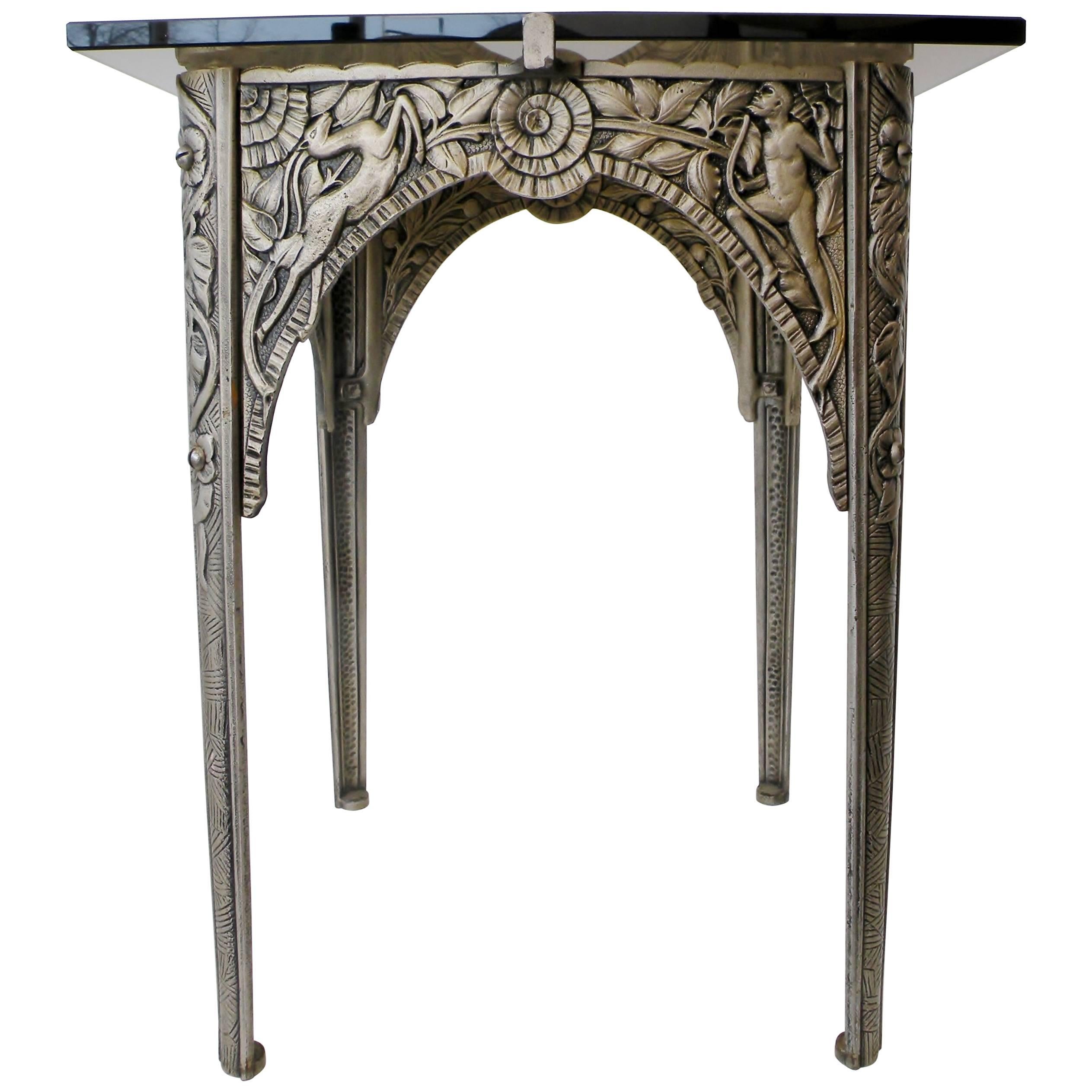 Art Deco Silvered Cast Iron Side Cocktail Table Lightolier