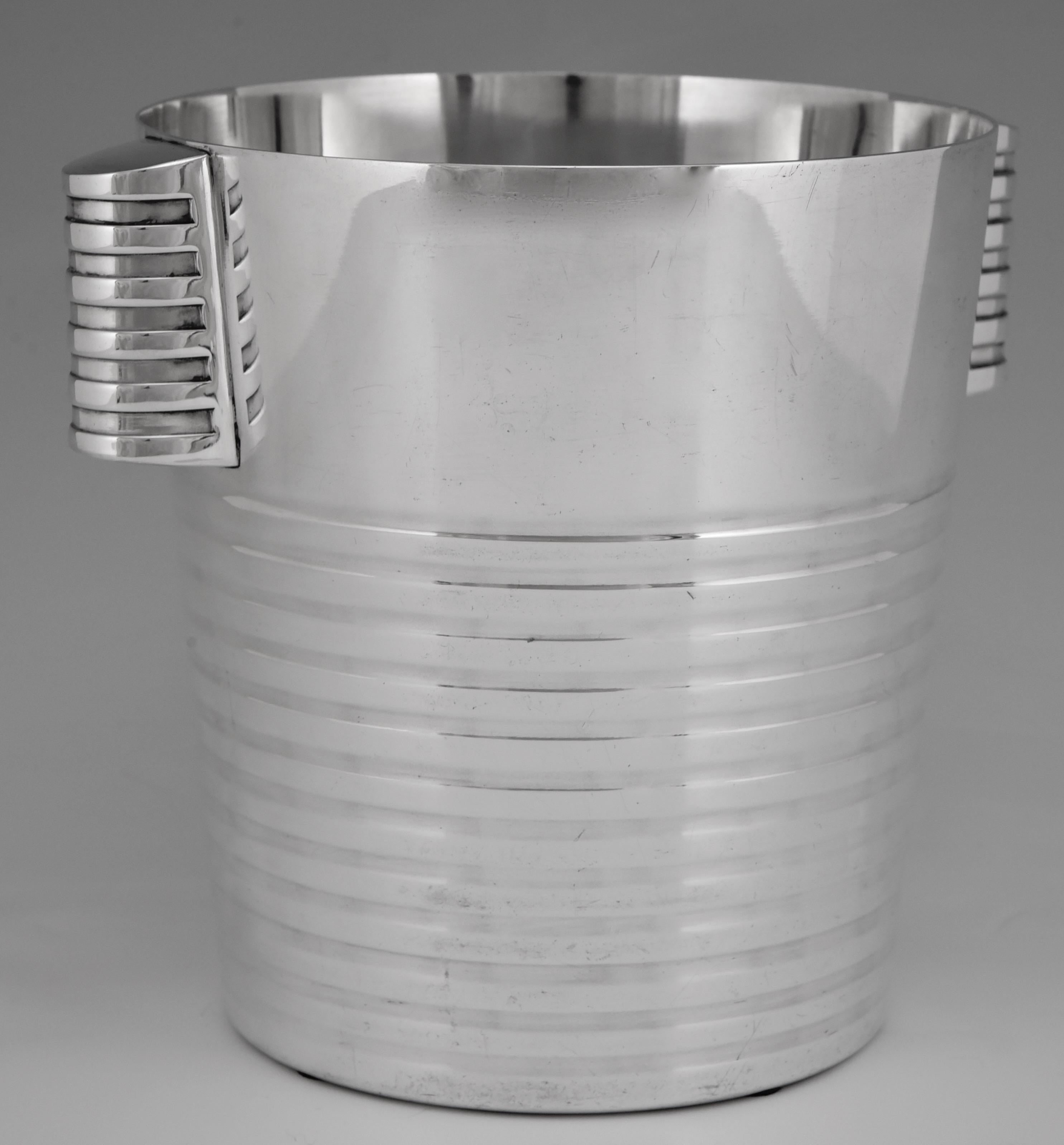 French Art Deco Silvered Champagne Bucket Luc Lanel for Christofle, 1935, France