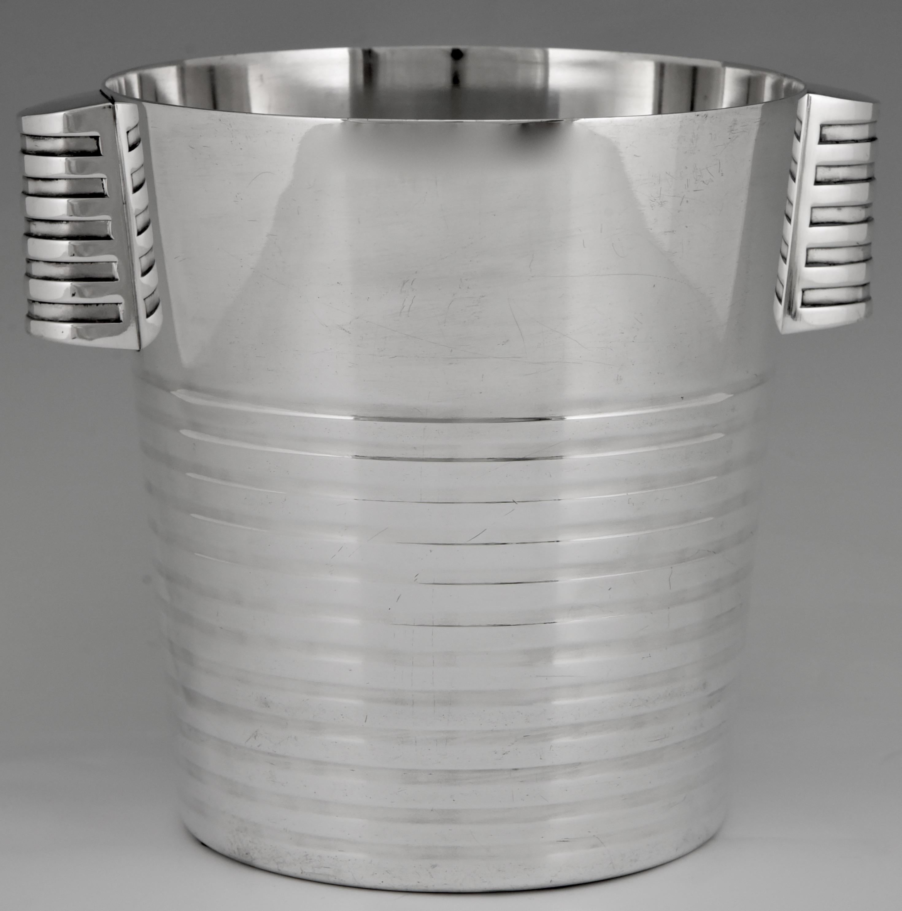 20th Century Art Deco Silvered Champagne Bucket Luc Lanel for Christofle, 1935, France