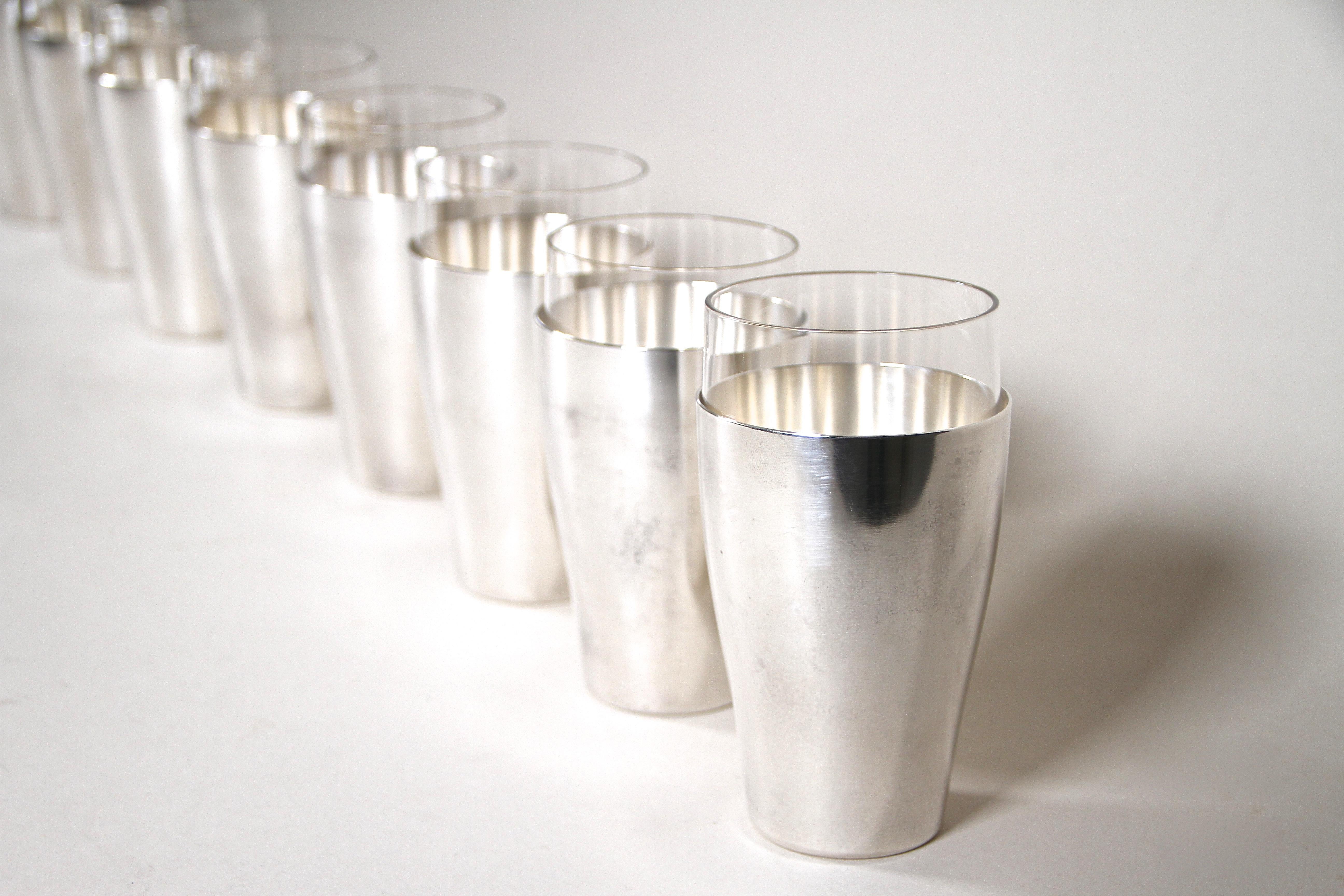 Art Deco Silvered Cocktail Glasses Set of Nine by WMF, Germany circa 1930 9