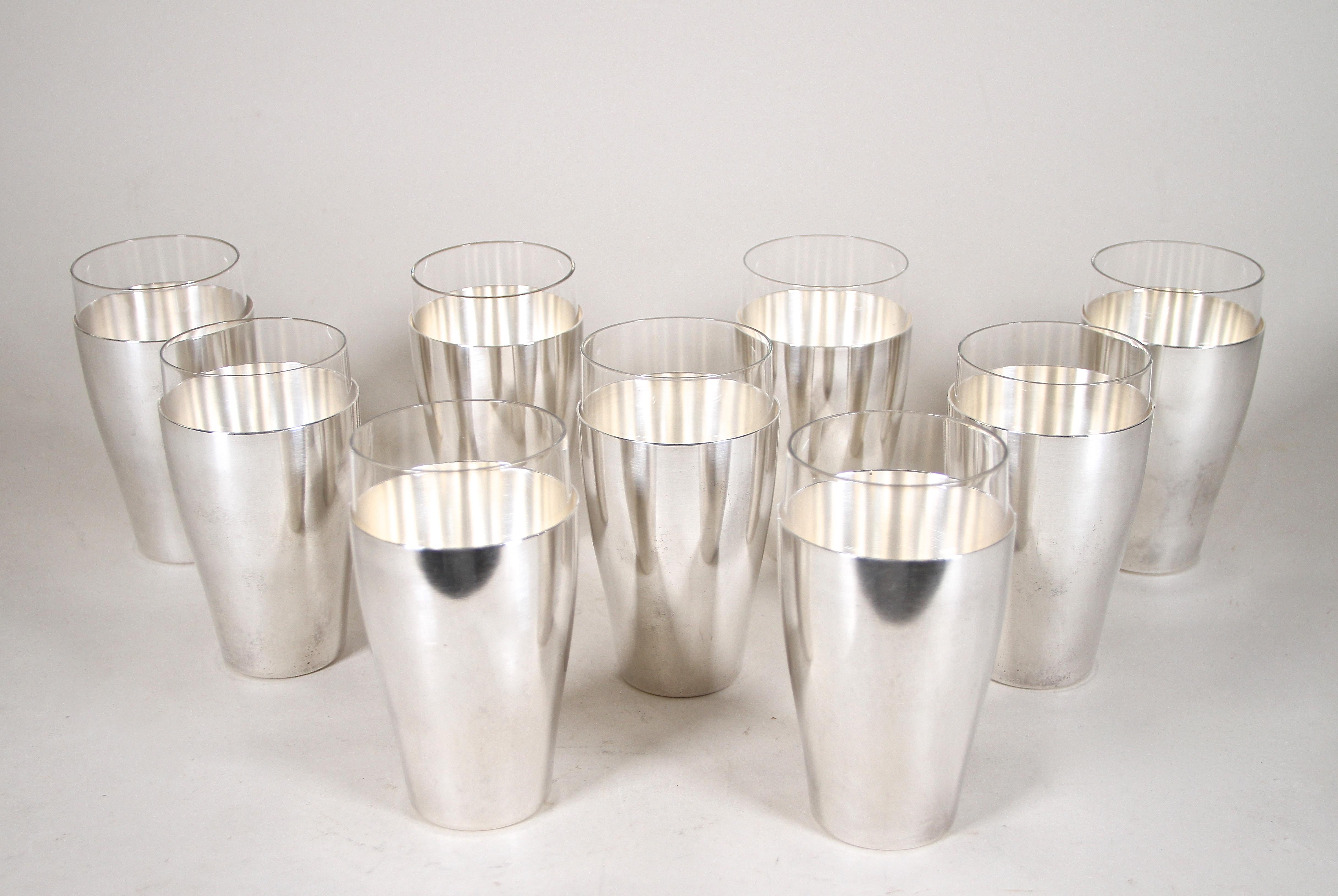 Art Deco Silvered Cocktail Glasses Set of Nine by WMF, Germany circa 1930 In Good Condition In Lichtenberg, AT