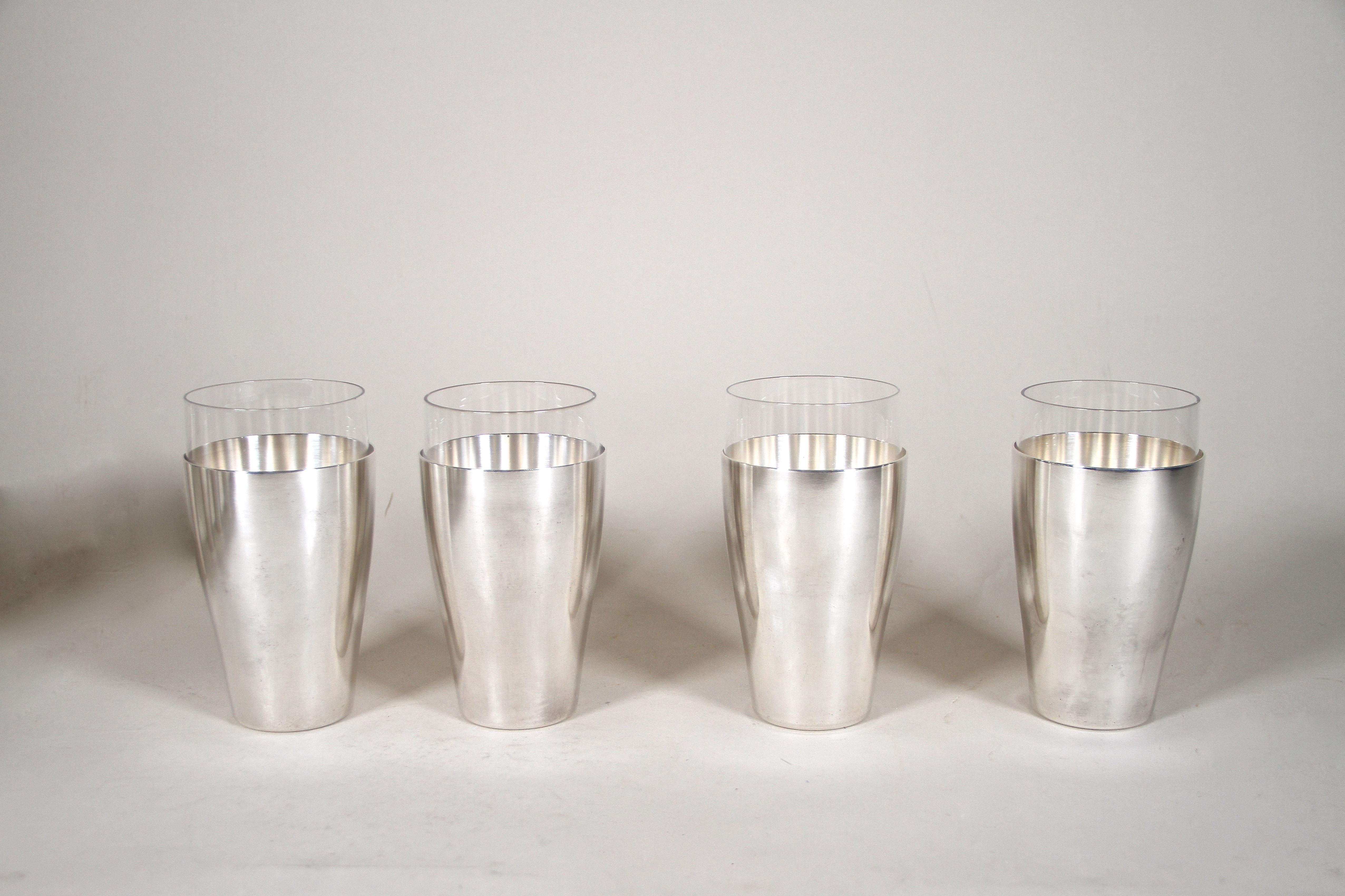 20th Century Art Deco Silvered Cocktail Glasses Set of Nine by WMF, Germany circa 1930