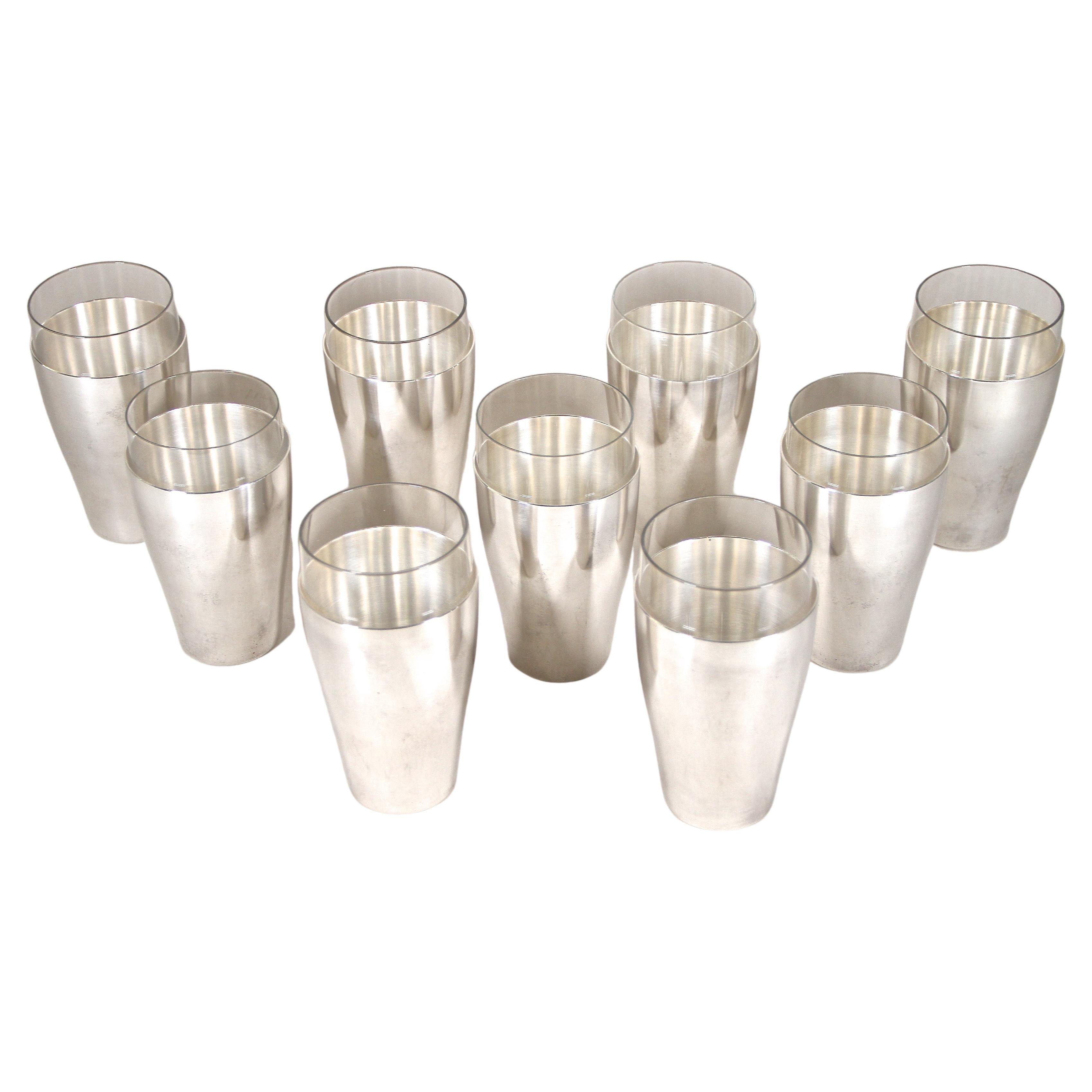 Art Deco Silvered Cocktail Glasses Set of Nine by WMF, Germany circa 1930