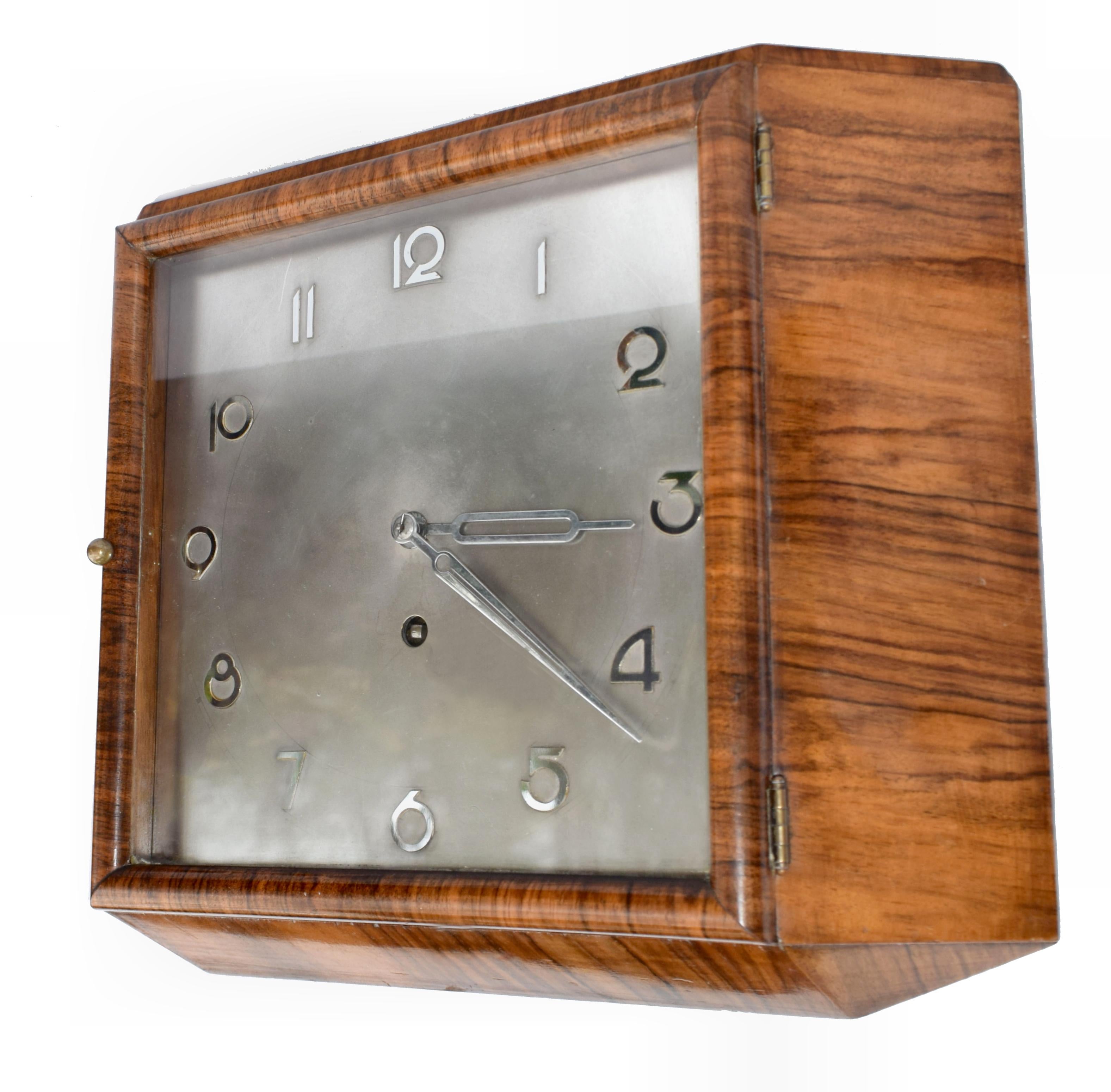 English Art Deco Silvered Dial Wall Clock, circa 1930