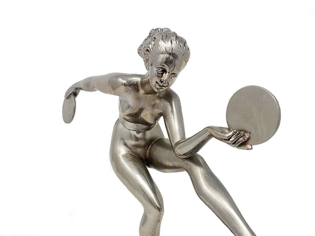 20th Century Art Deco Silvered Female Dancer By Marcel Bouraine, France, c1930 For Sale