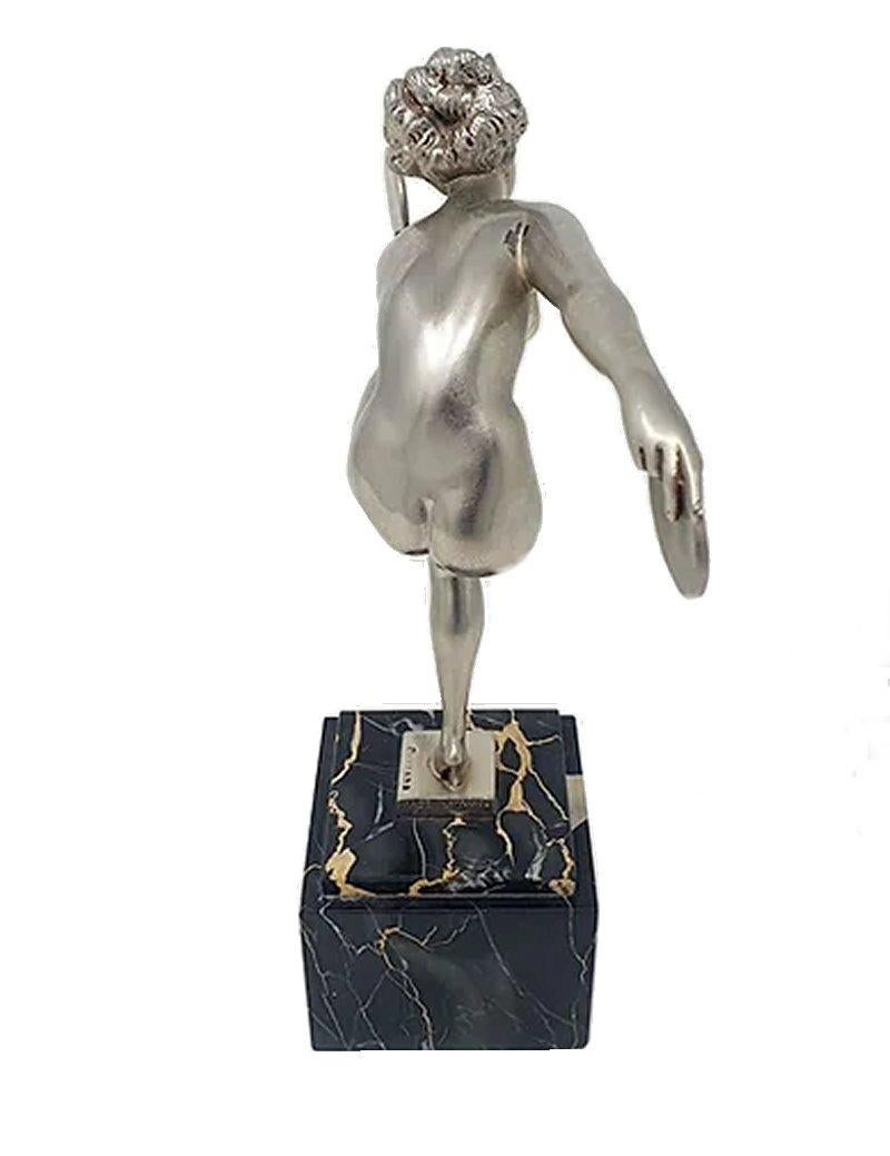 Silver Plate Art Deco Silvered Female Dancer By Marcel Bouraine, France, c1930 For Sale