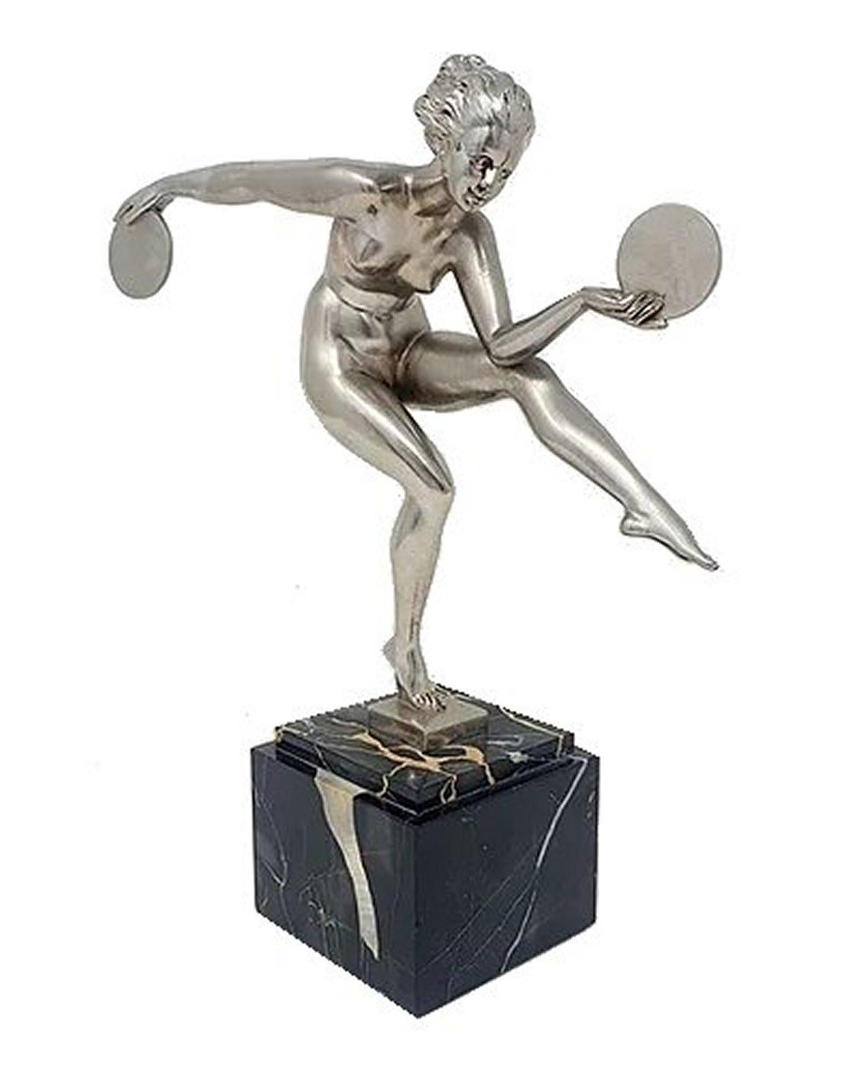 Art Deco Silvered Female Dancer By Marcel Bouraine, France, c1930 For Sale 2