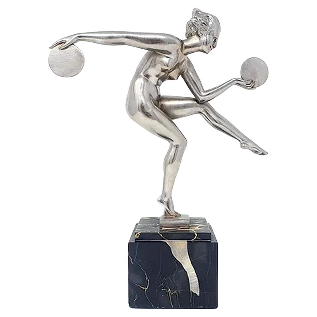 Art Deco Silvered Female Dancer By Marcel Bouraine, France, c1930