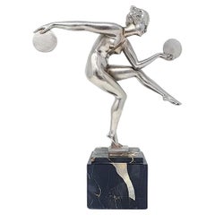 Art Deco Silvered Female Dancer By Marcel Bouraine, France, c1930