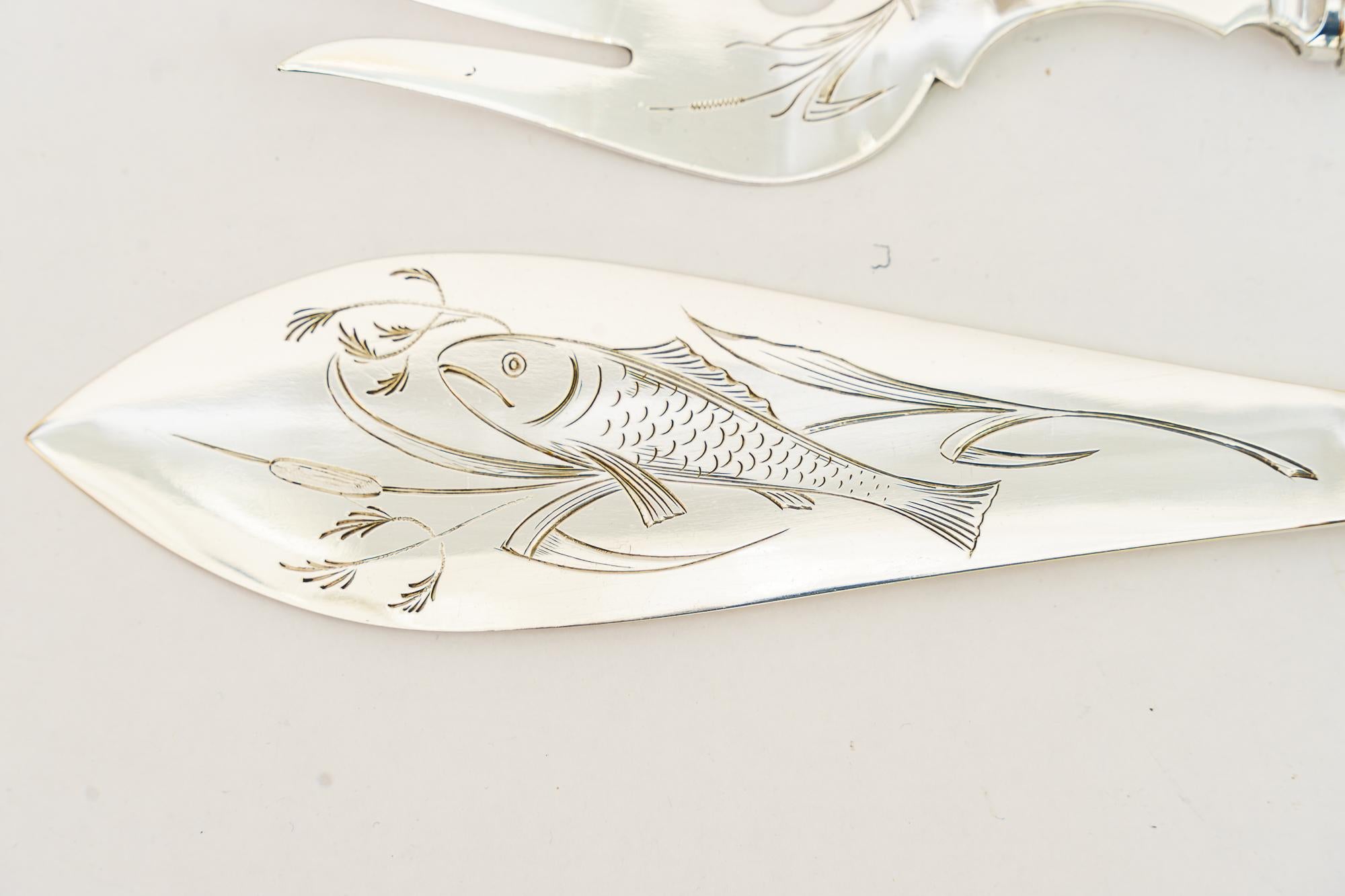 Service de couteaux et de fourchettes à poisson en argent Art déco vienne vers 1920 Bon état - En vente à Wien, AT