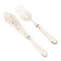 Versilbertes Art-déco-Fischmesser und Gabel Servierbesteck Vienna um 1920