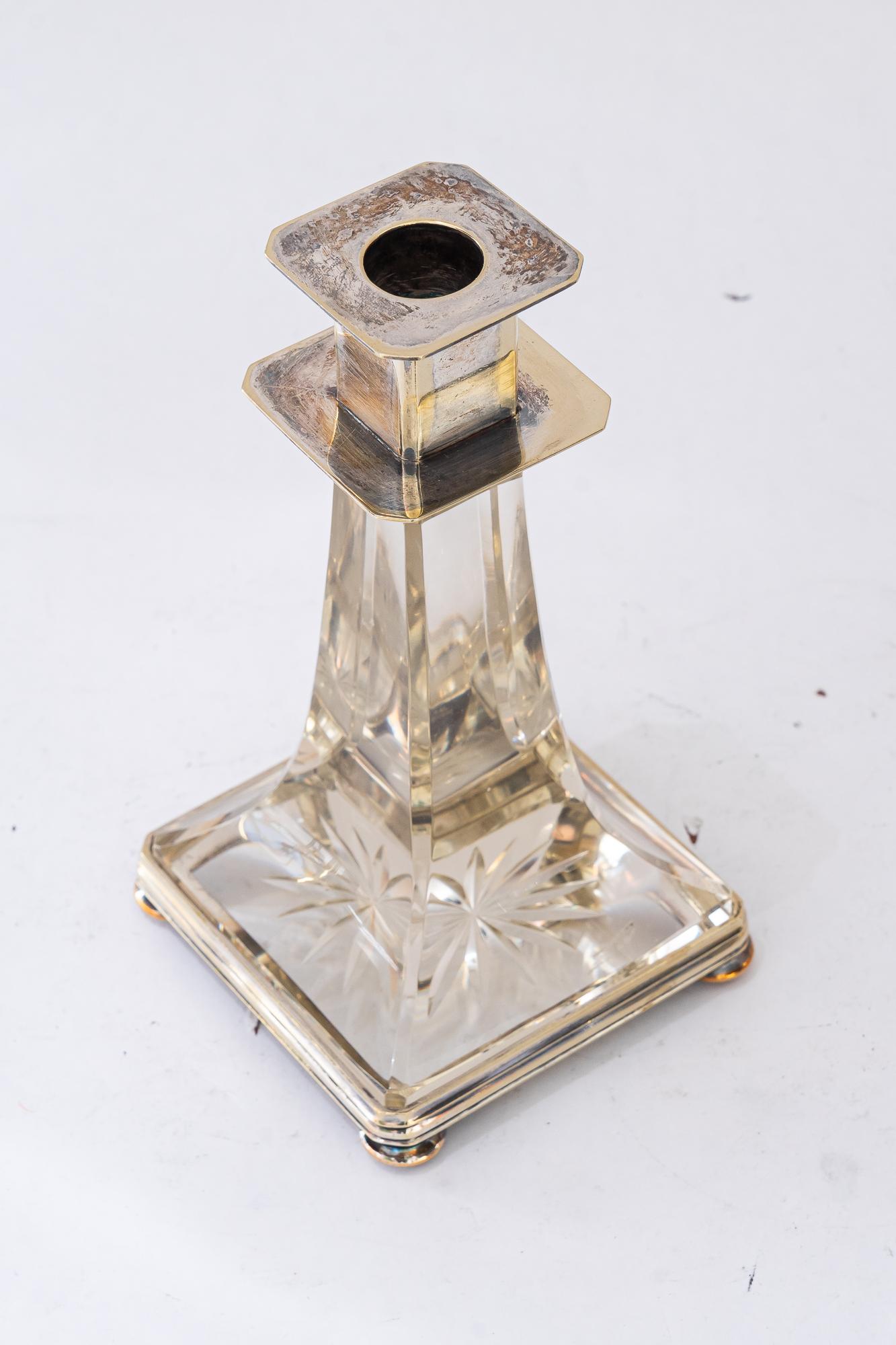 Austrian Art Deco silvered glass candle holder vienna around 1920s For Sale