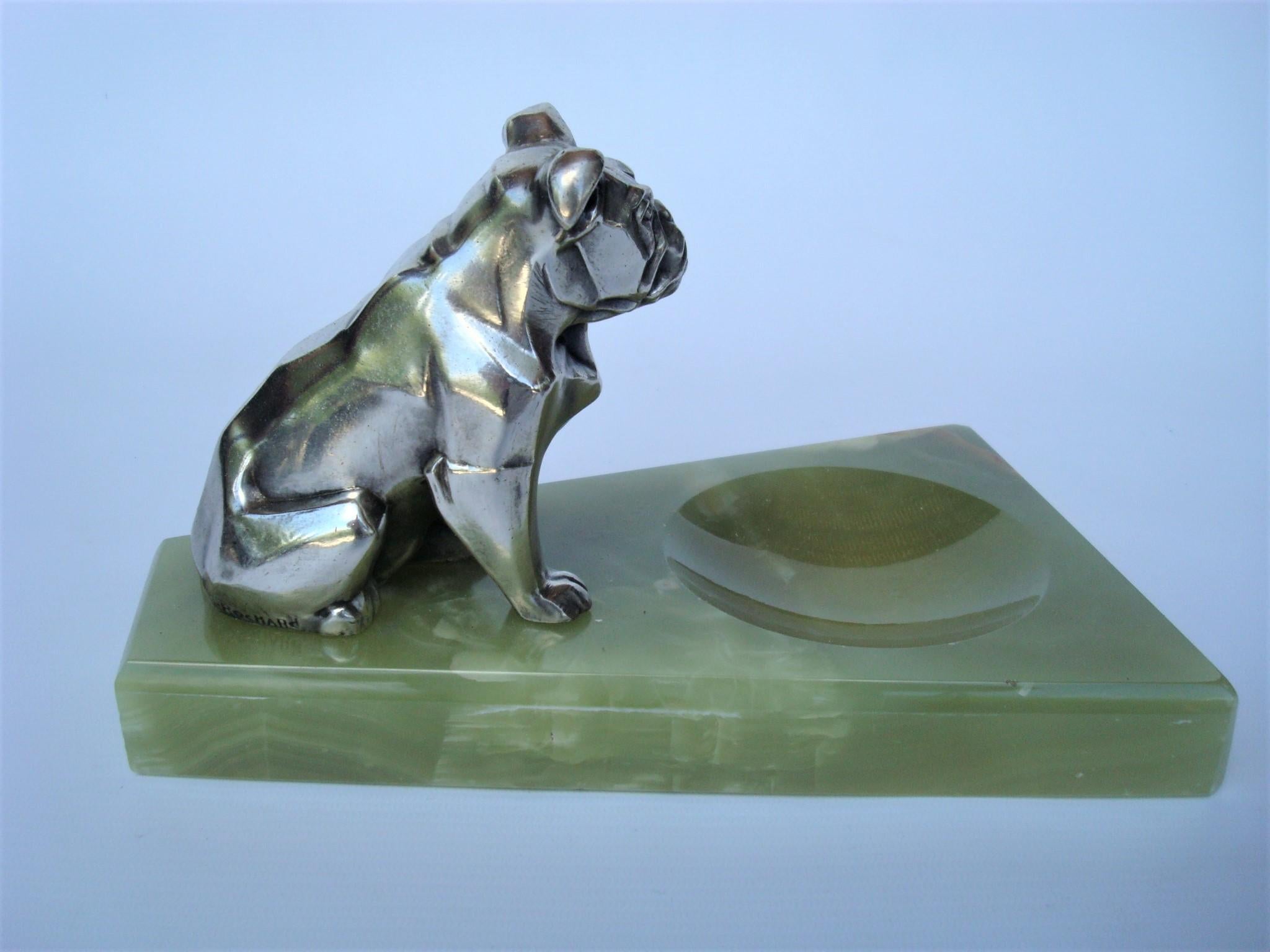 French Art Deco Silvered Metal Bulldog Ashtray or Jewelry Dish, Irenée Rochard, France For Sale