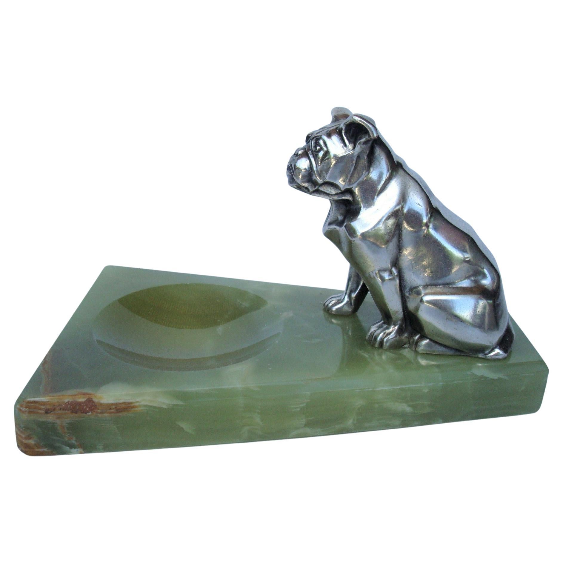 Art Deco Silvered Metal Bulldog Ashtray or Jewelry Dish, Irenée Rochard, France