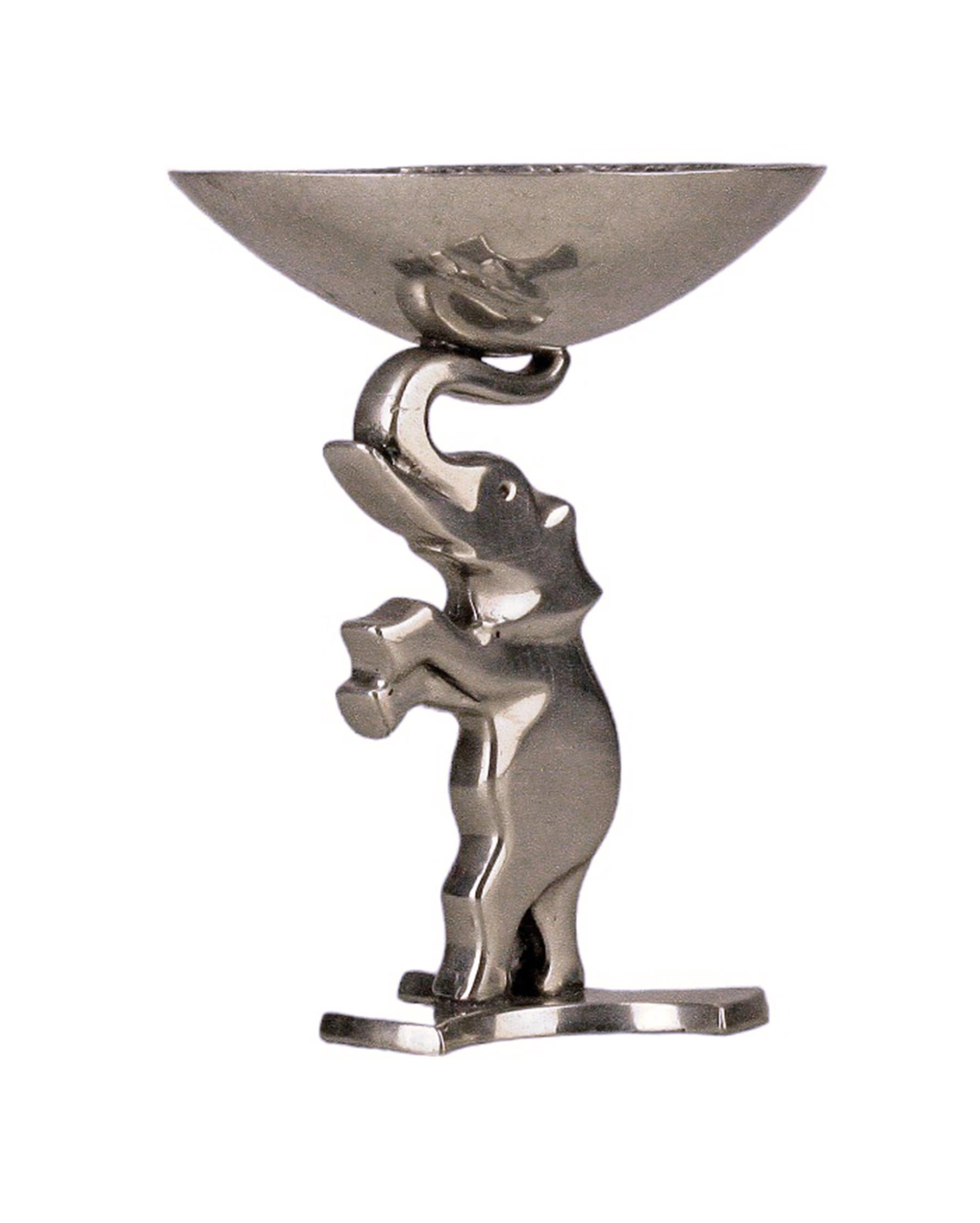 Art Deco Art Déco Silvered Metal Elephant with Bowl/Ashtray by Hagenauer Wien, Austria For Sale