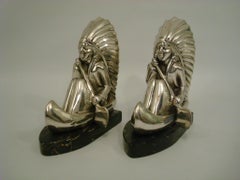Art Deco Silvered Metal Natives Rowing Bookends