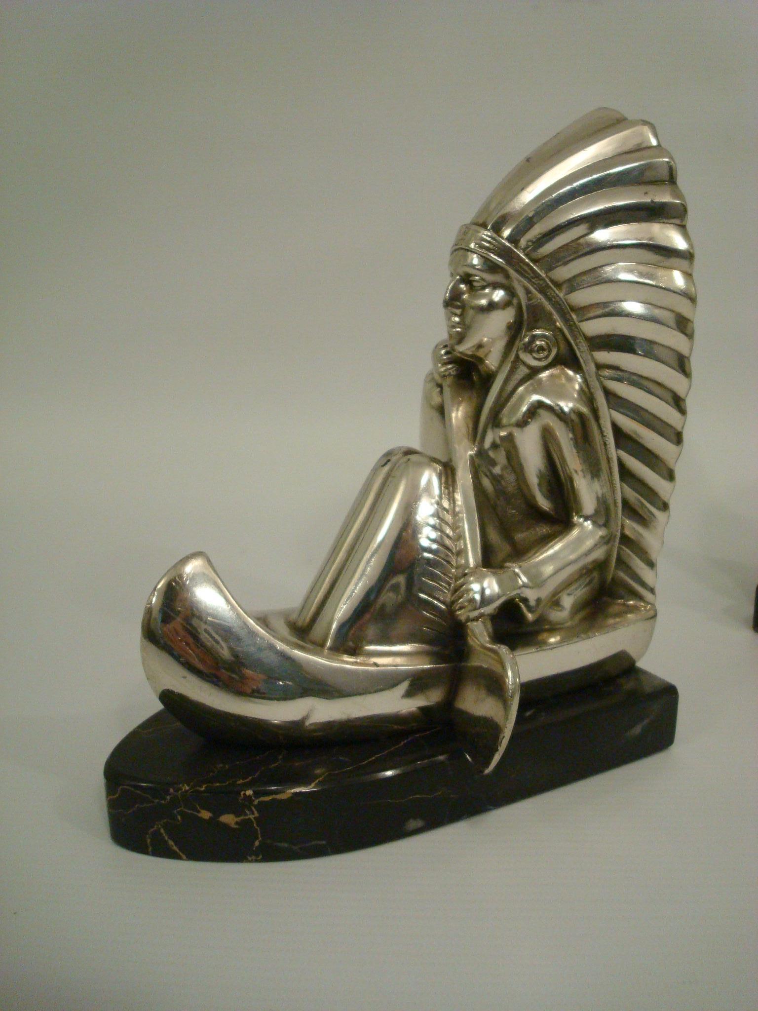 Art Deco Silvered Metal Natives Rowing Bookends 2