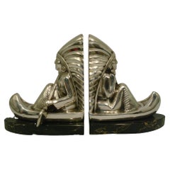 Art Deco Silvered Metal Natives Rowing Bookends