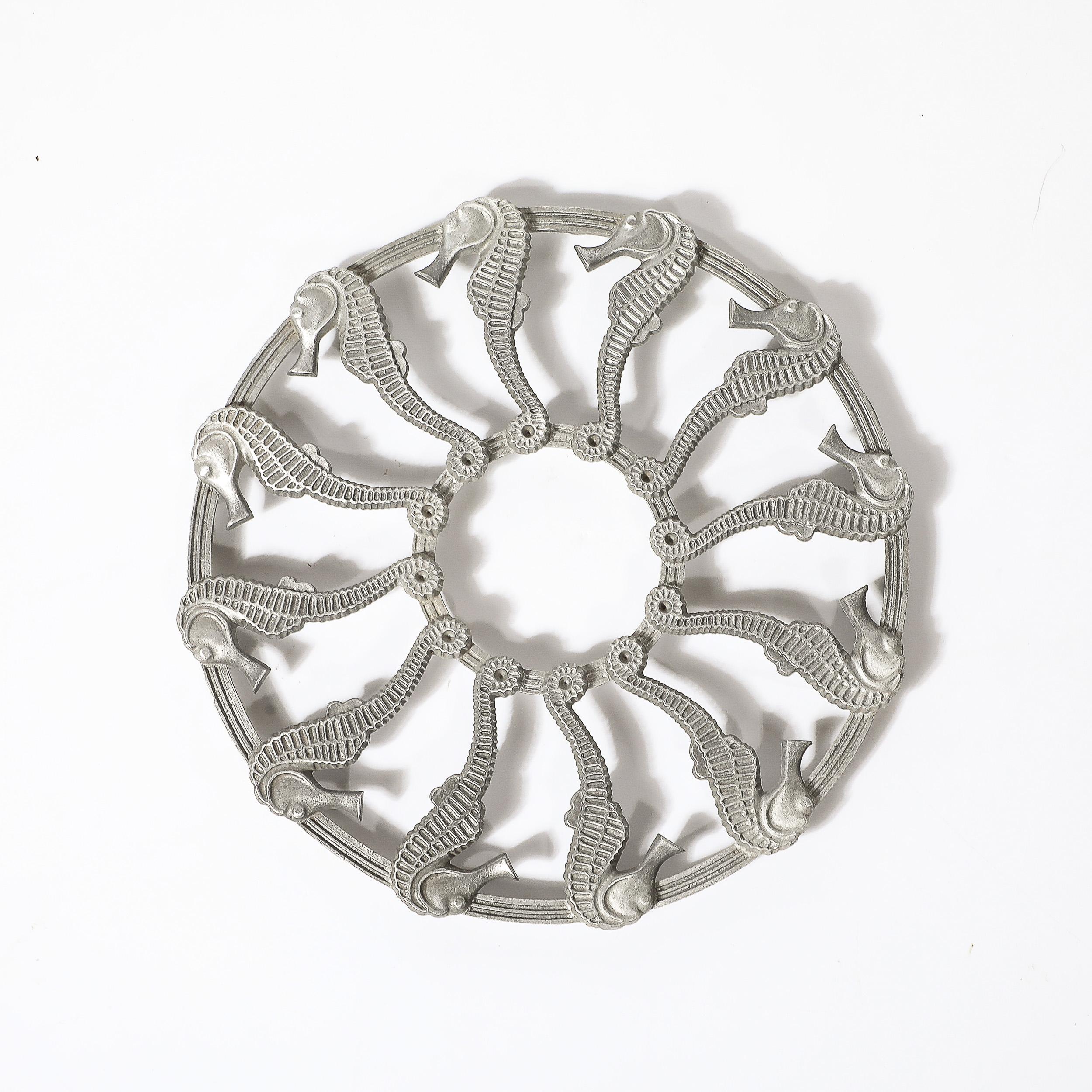Art Deco Silvered Metal Seahorse Trivet signed Grand Rapids Casting Co. In Excellent Condition In New York, NY