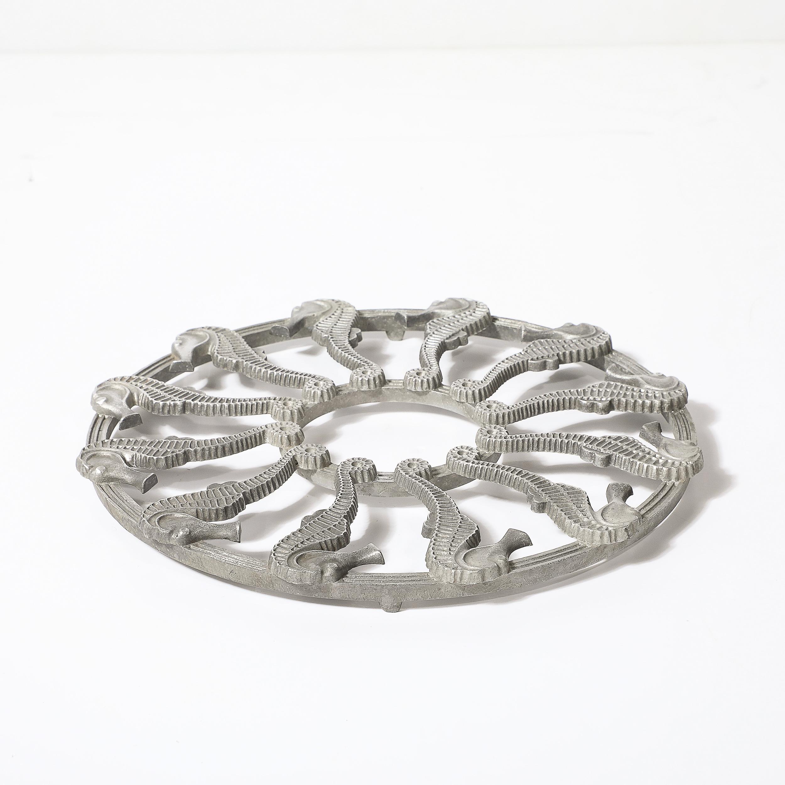 Art Deco Silvered Metal Seahorse Trivet signed Grand Rapids Casting Co. 1