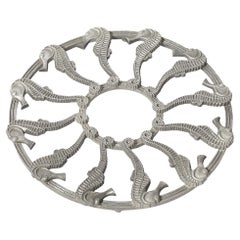 Art Deco Silvered Metal Seahorse Trivet signed Grand Rapids Casting Co.
