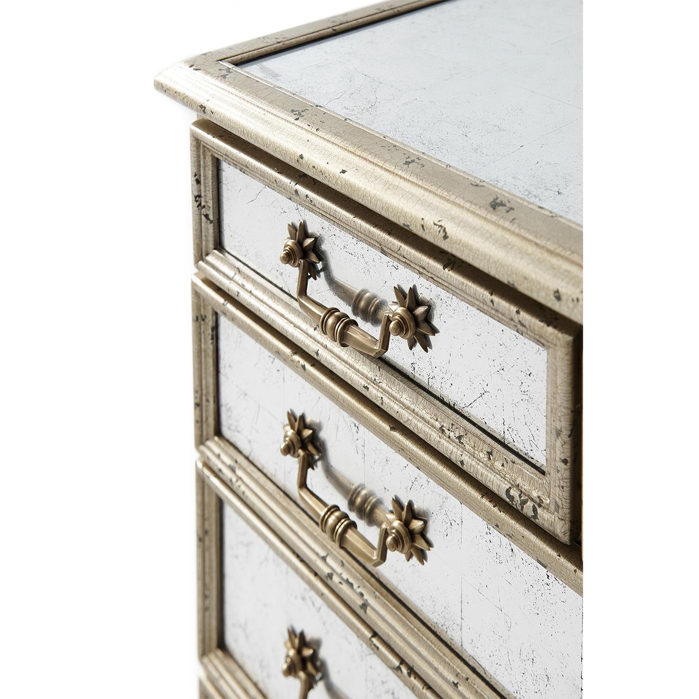 Contemporary Art Deco Silvered Nightstand
