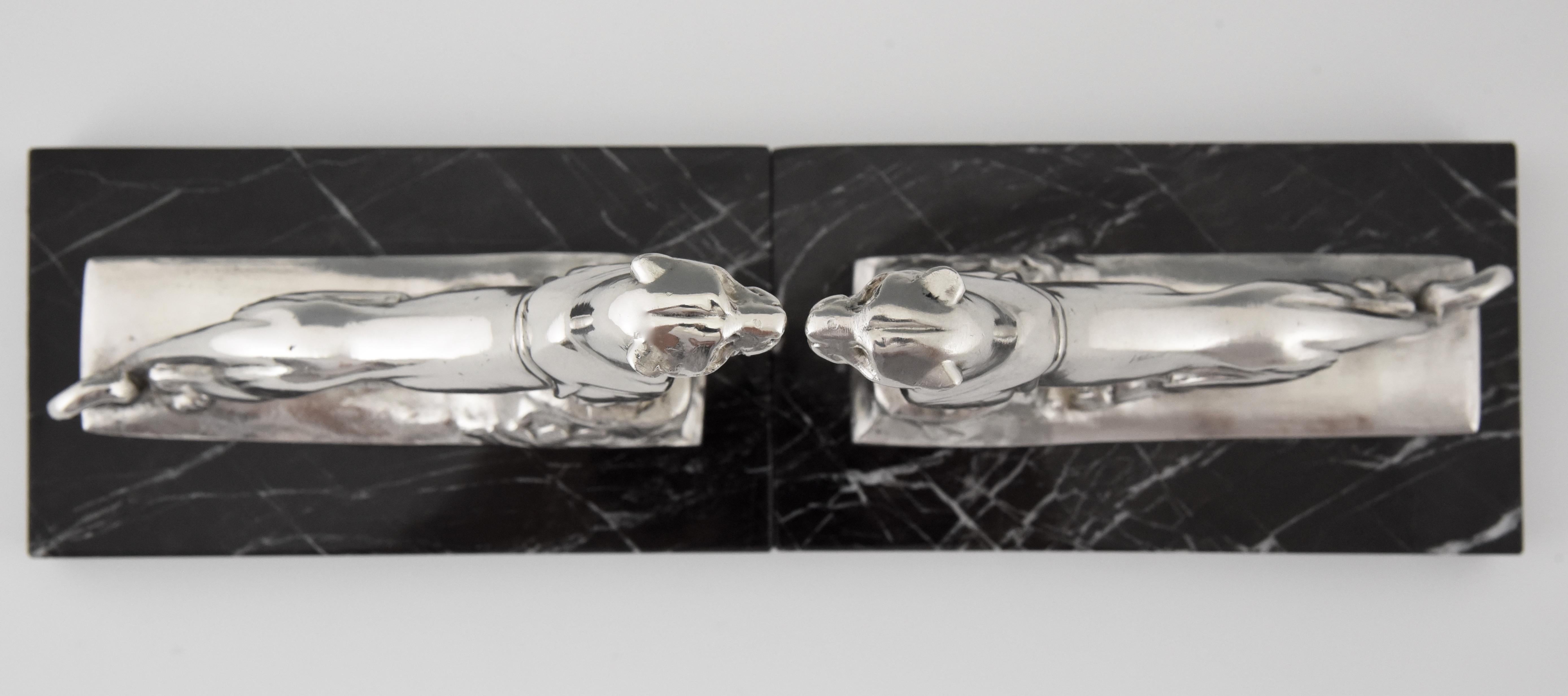 Art Deco Silvered Panther Bookends Maurice Frecourt, France, 1930 5