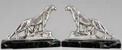 Art Deco Silvered Panther Bookends Maurice Frecourt, France, 1930