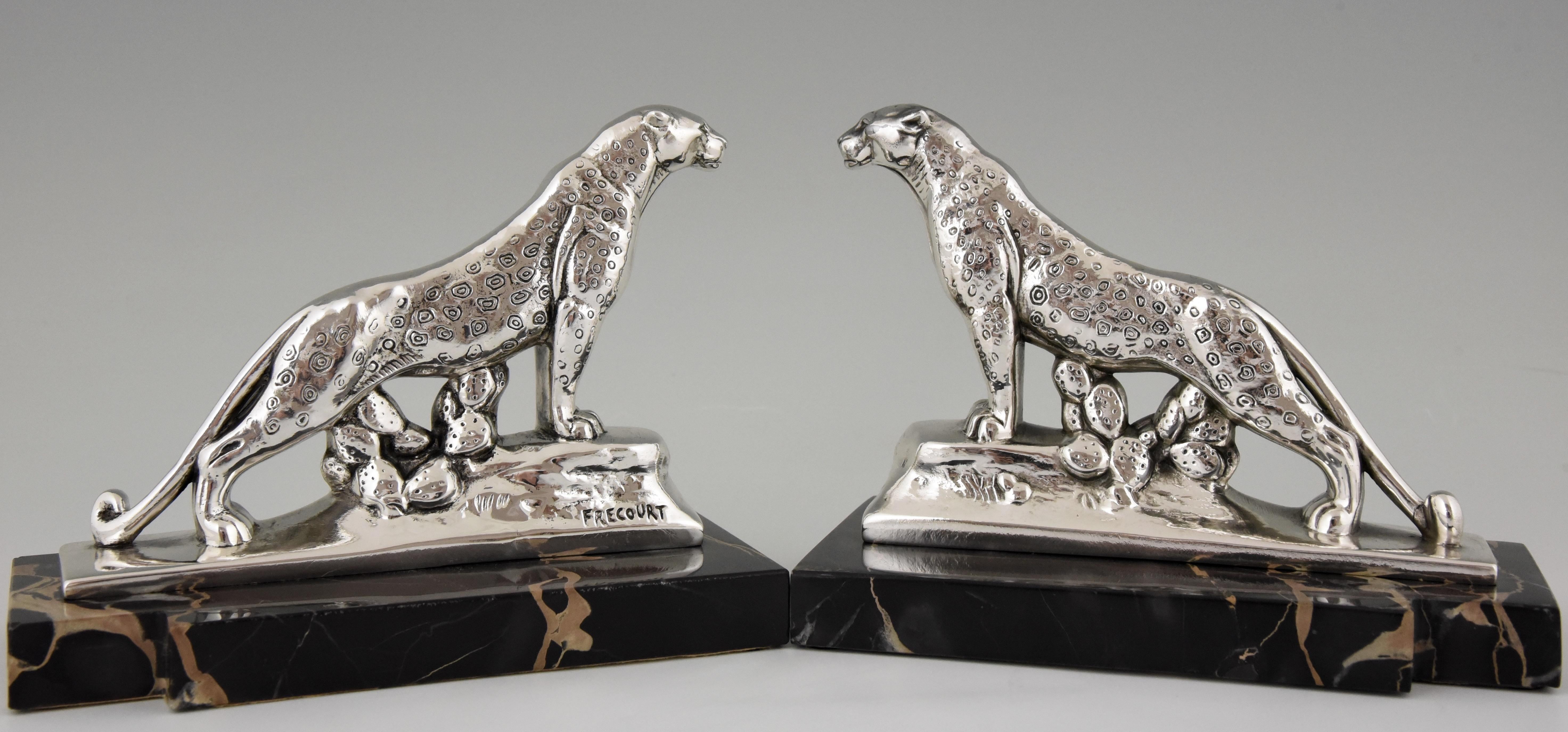 French Art Deco Silvered Panther Bookends Maurice Frecourt, France, 1930
