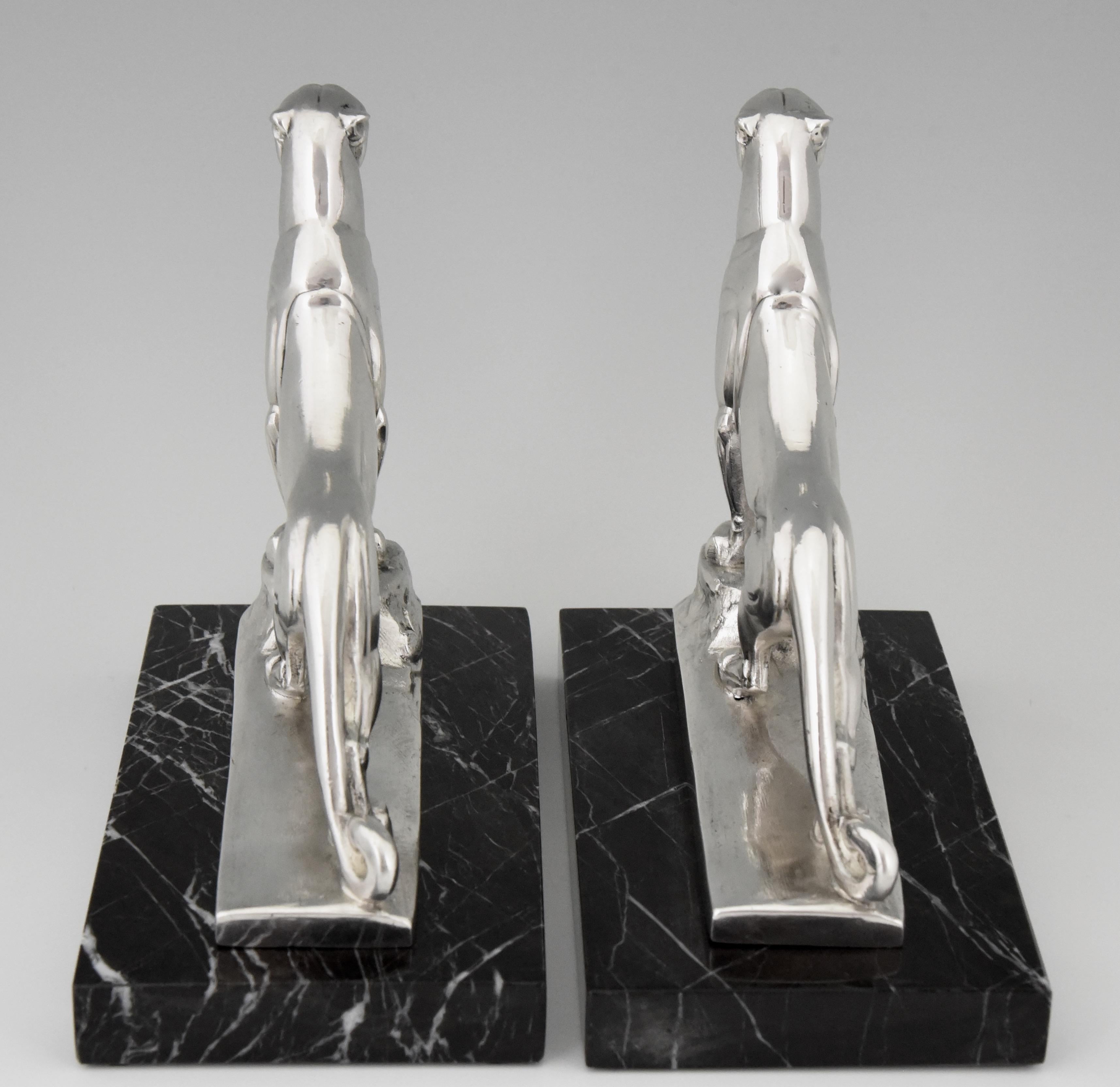 French Art Deco Silvered Panther Bookends Maurice Frecourt, France, 1930